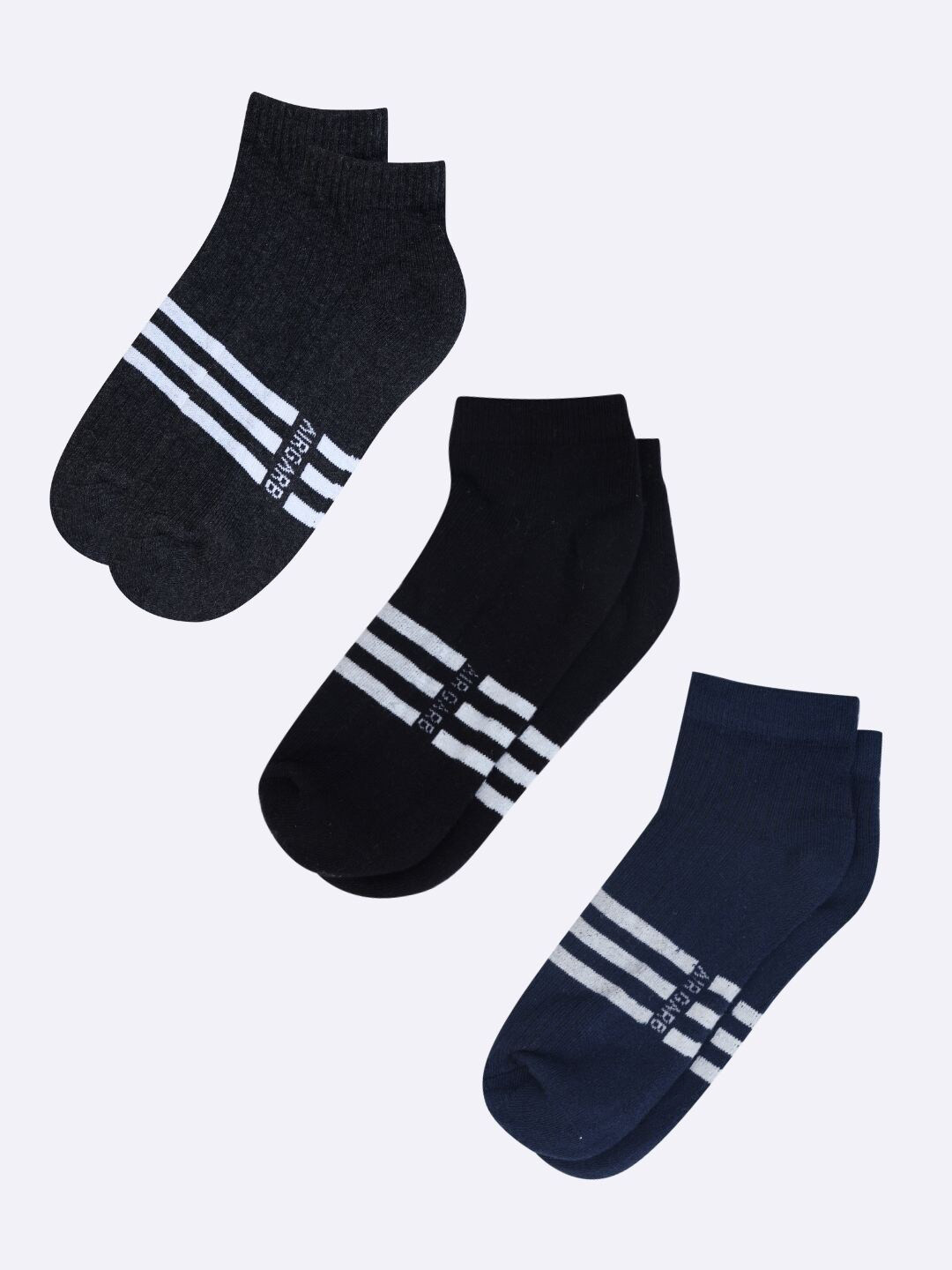 

AIR GARB Pack Of 3 Striped Ankle-Length Socks, Charcoal