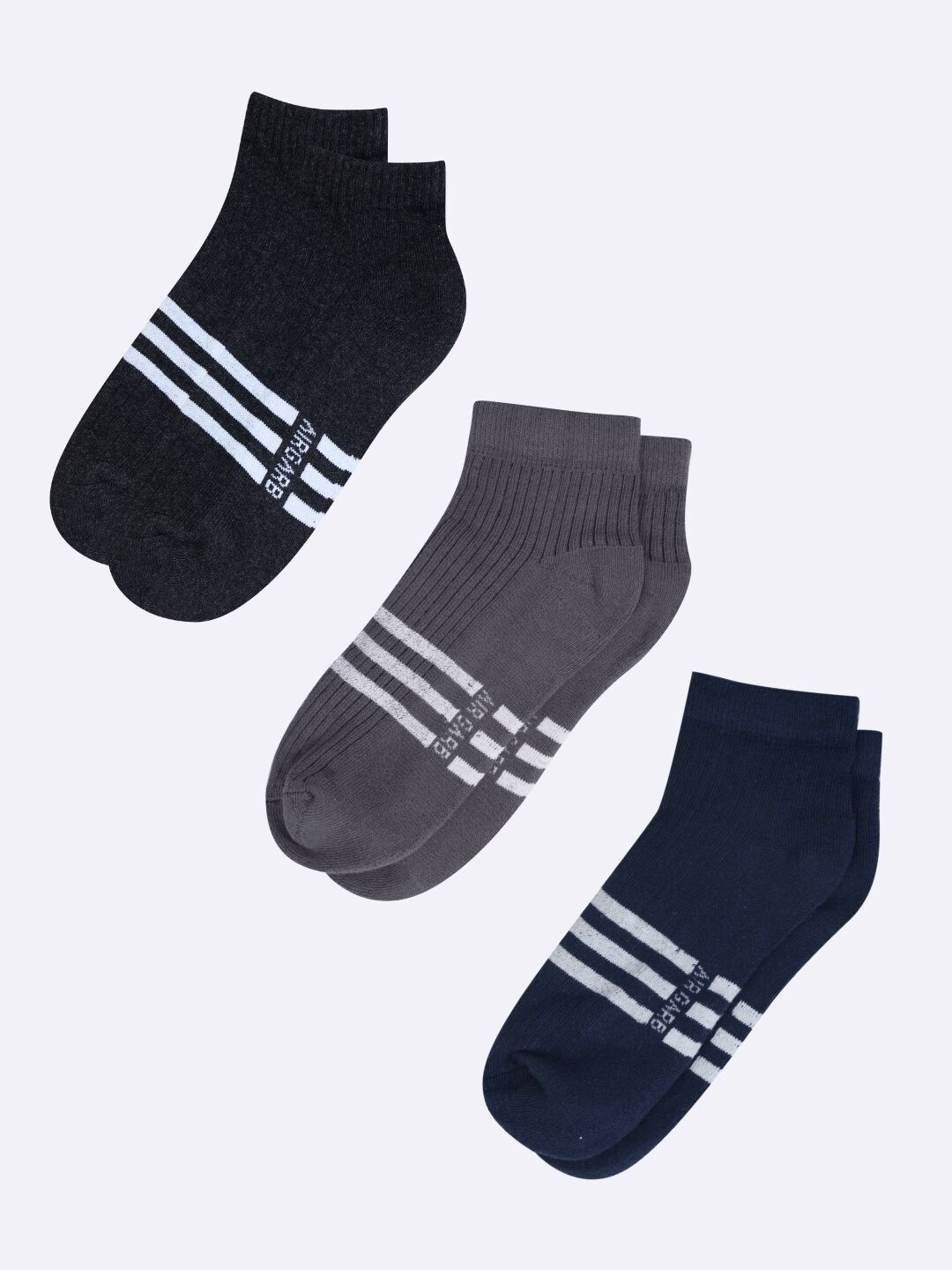 

AIR GARB Unisex Pack Of 3 Striped Breathable Ankle Length Socks, Charcoal