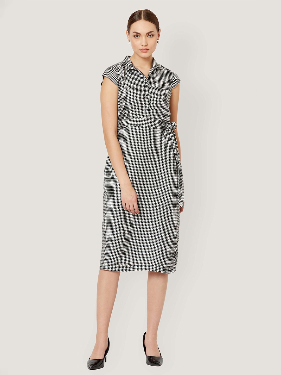 

SALT ATTIRE Striped Formal Sheath Midi Dress, Black