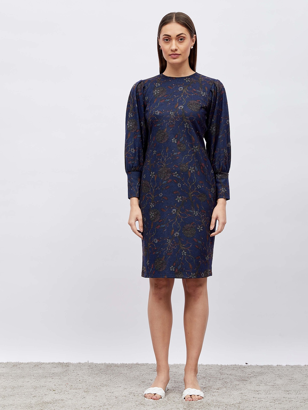 

SALT ATTIRE Floral Printed Puff Sleeve Sheath Dress, Blue