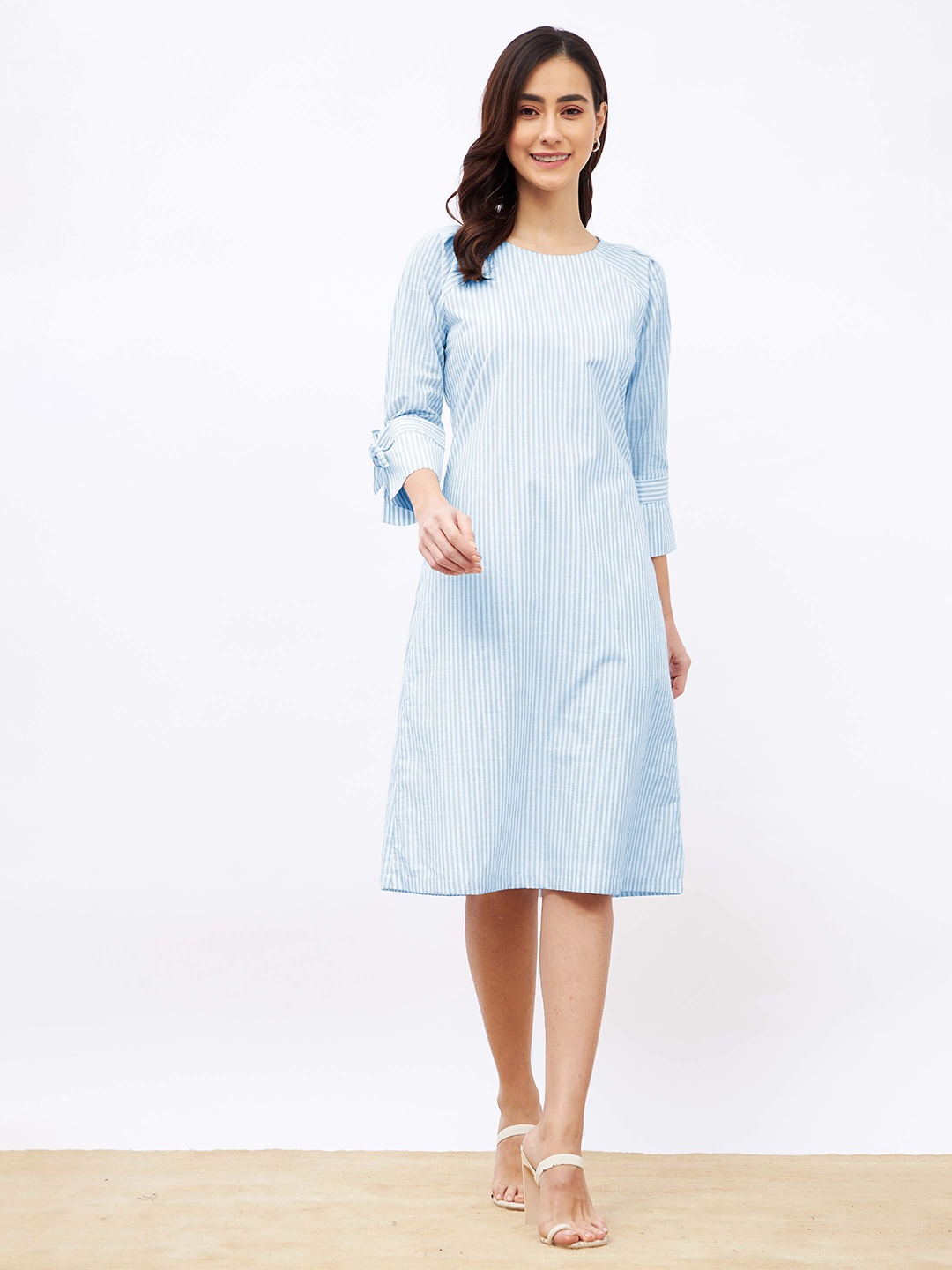 

SALT ATTIRE Striped Bell Sleeve Cotton A-Line Dress, Blue