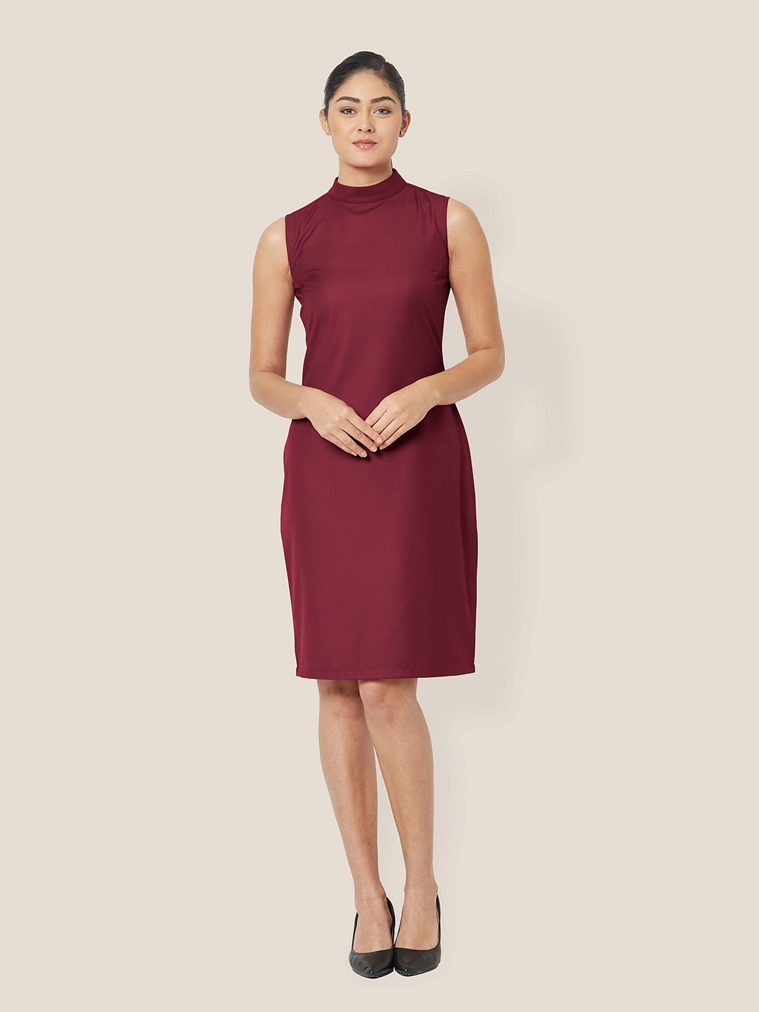 

SALT ATTIRE Rida High Neck Sleeveless Sheath Dress, Maroon