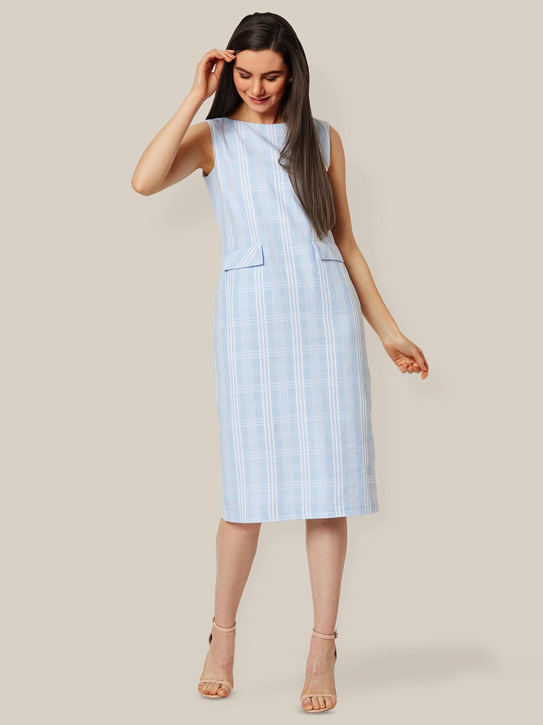 

SALT ATTIRE Striped Formal A-Line Midi Dress, Blue