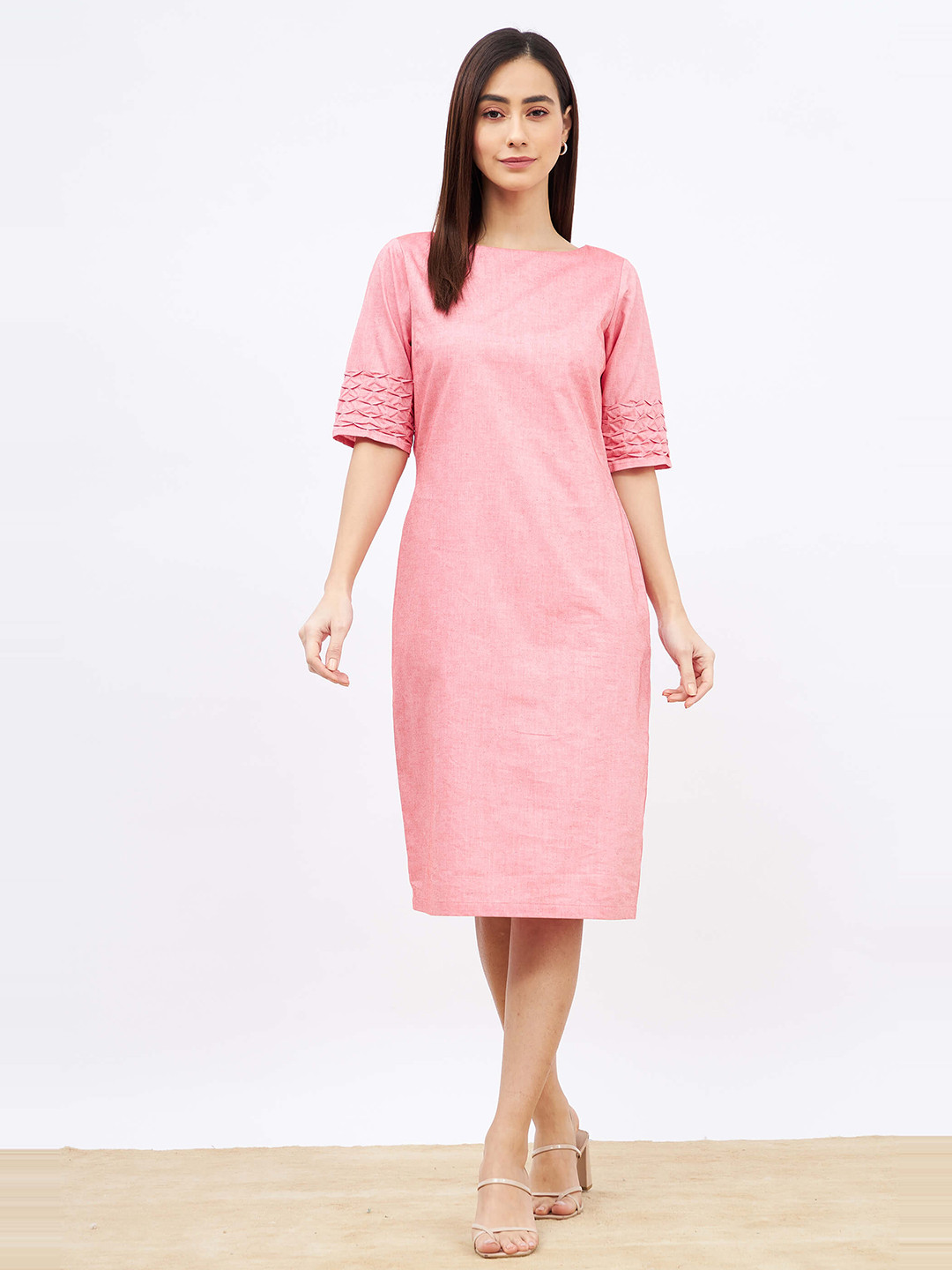 

SALT ATTIRE Boat Neck Cotton Sheath Dress, Pink
