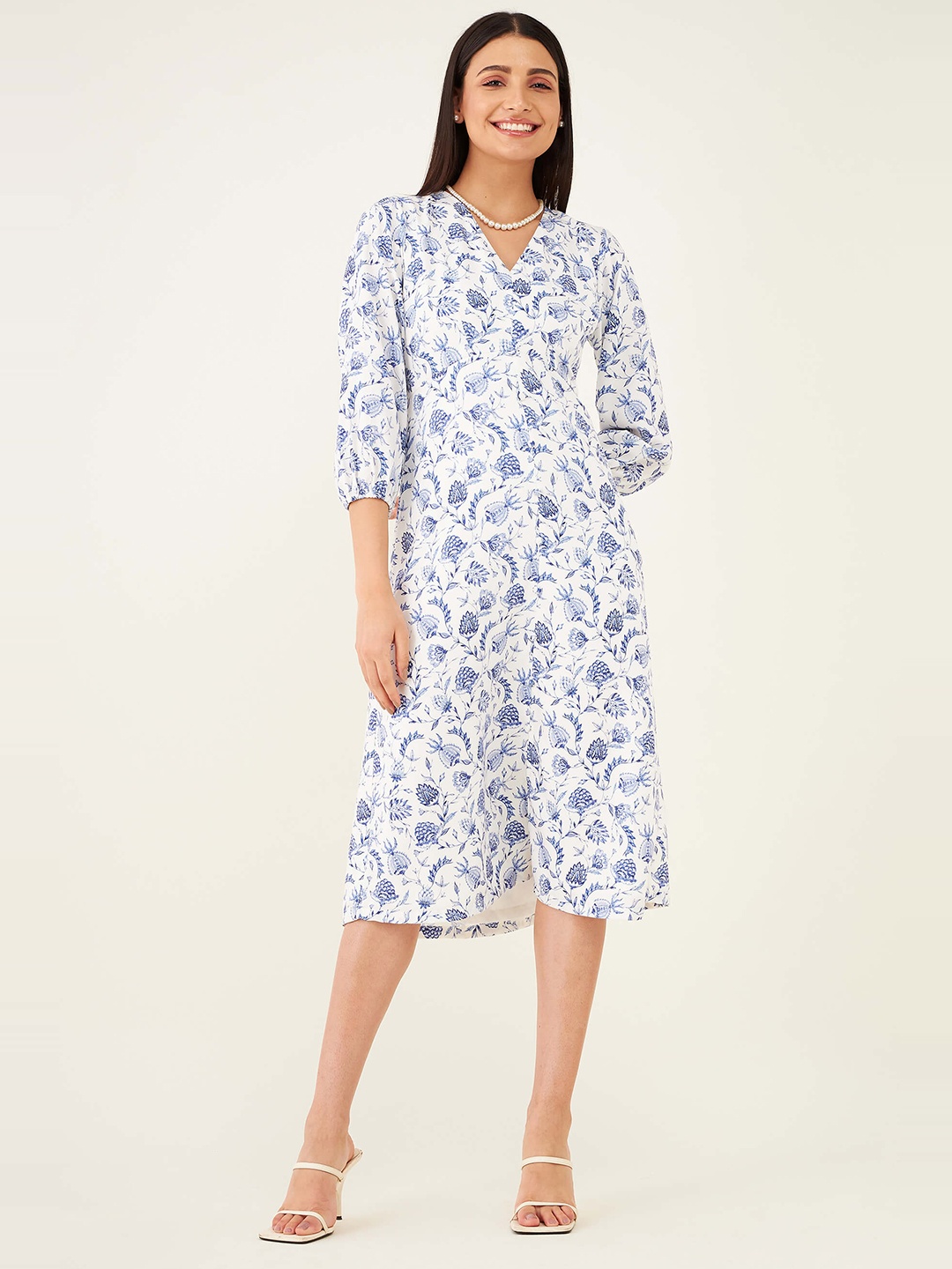 

SALT ATTIRE Floral Print Formal A-Line Midi Dress, Multi