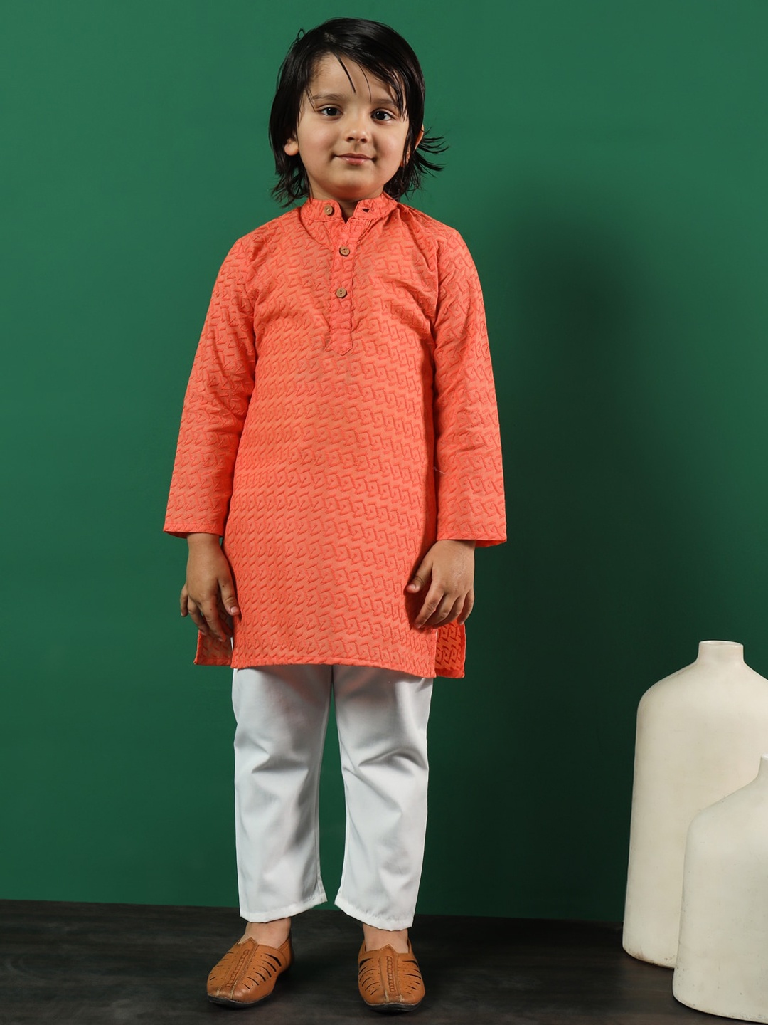 

Readiprint Infant Boys Ethnic Motifs Embroidered Pure Cotton Kurta with Pyjamas, Orange