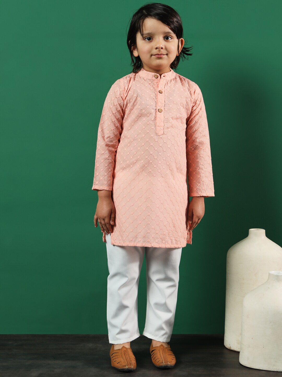 

Readiprint Boys Ethnic Motifs Embroidered Pure Cotton Kurta with Pyjamas, Peach