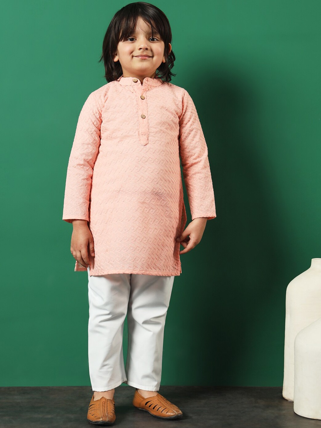 

Readiprint Boys Ethnic Motifs Embroidered Pure Cotton Kurta with Pyjamas, Peach