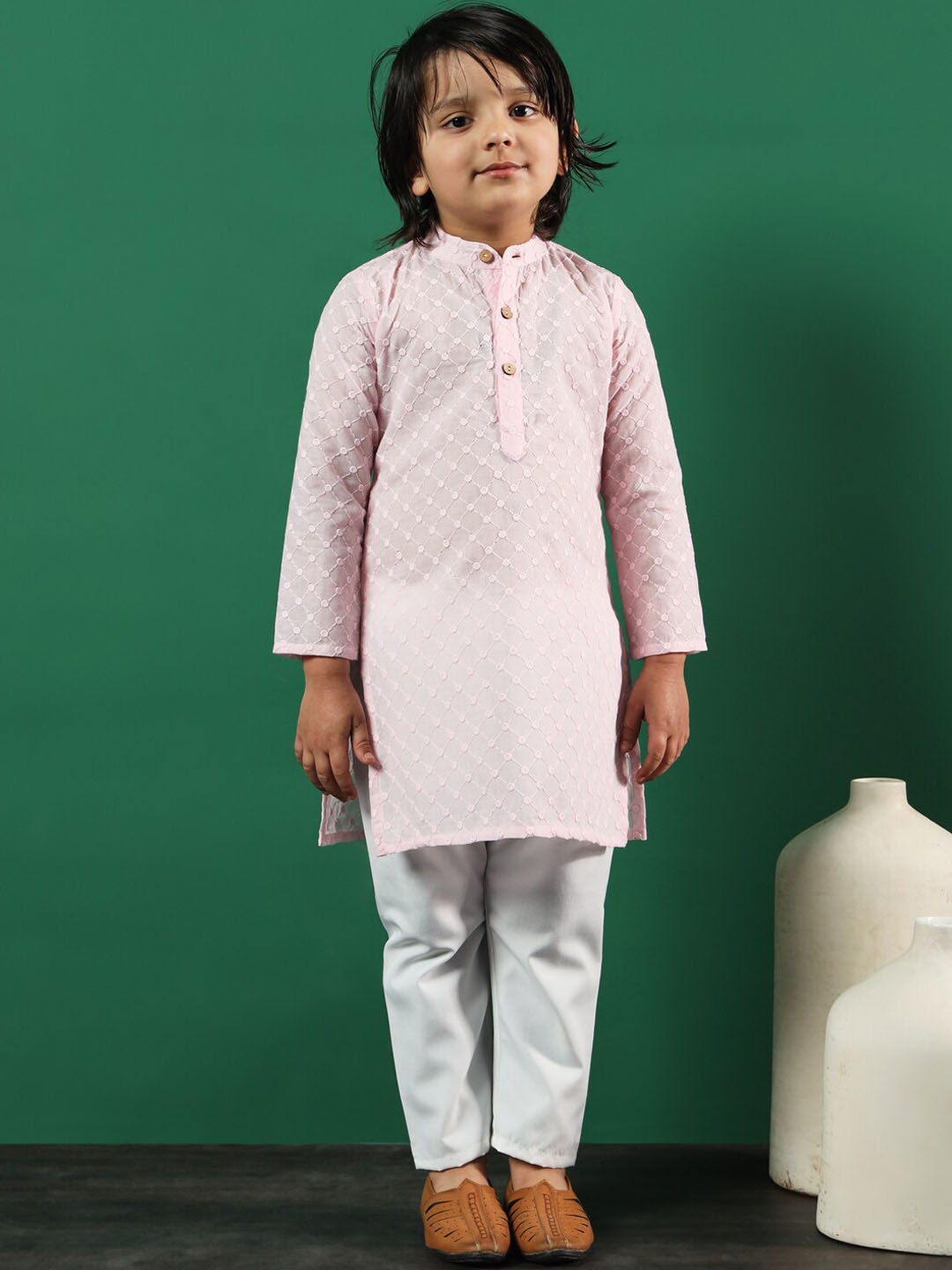 

Readiprint Boys Ethnic Motifs Embroidered Pure Cotton Kurta with Pyjamas, Pink