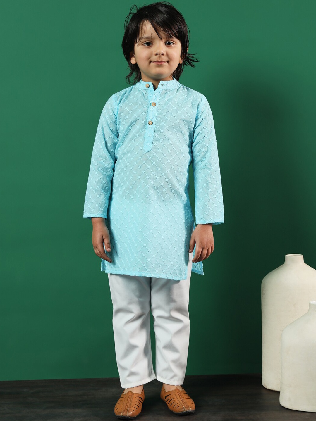 

Readiprint Boys Embroidered Chikankari Pure Cotton Kurta with Pyjamas, Blue