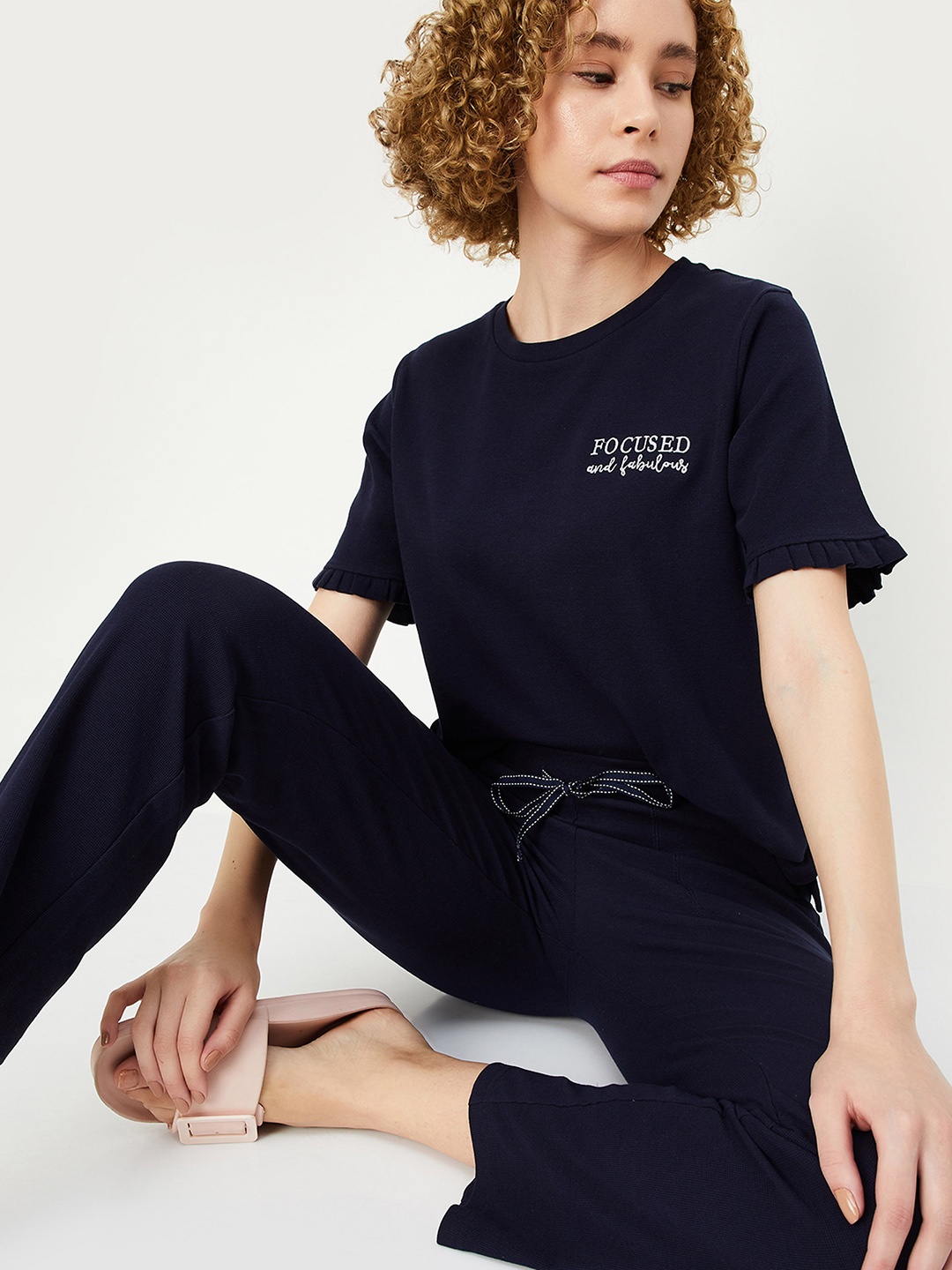 

max Women Printed Night suit, Navy blue