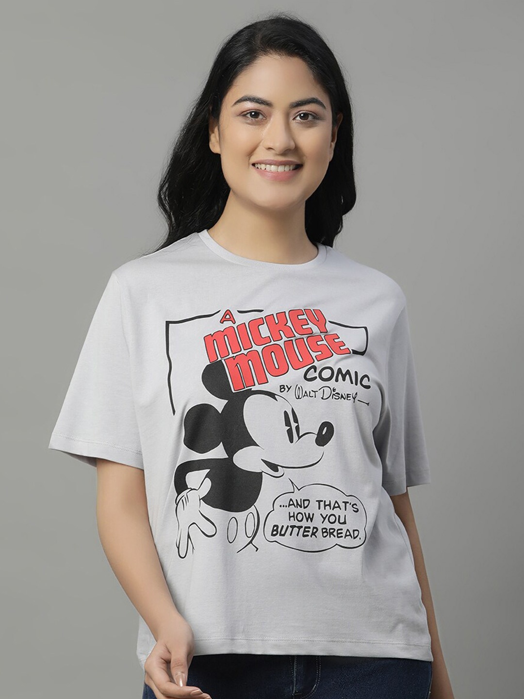 

Free Authority Mickey & Friends Printed Round Neck Relaxed Fit Cotton T-shirt, Grey