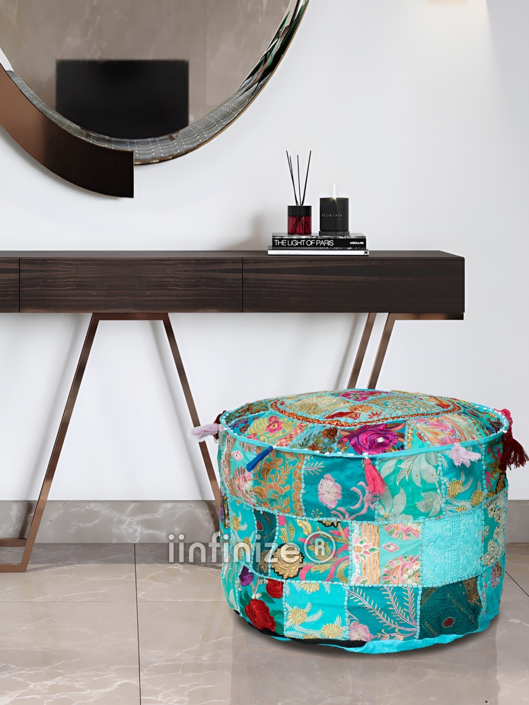 

iinfinize Turquoise Blue Cotton Bean Bag Pouffe
