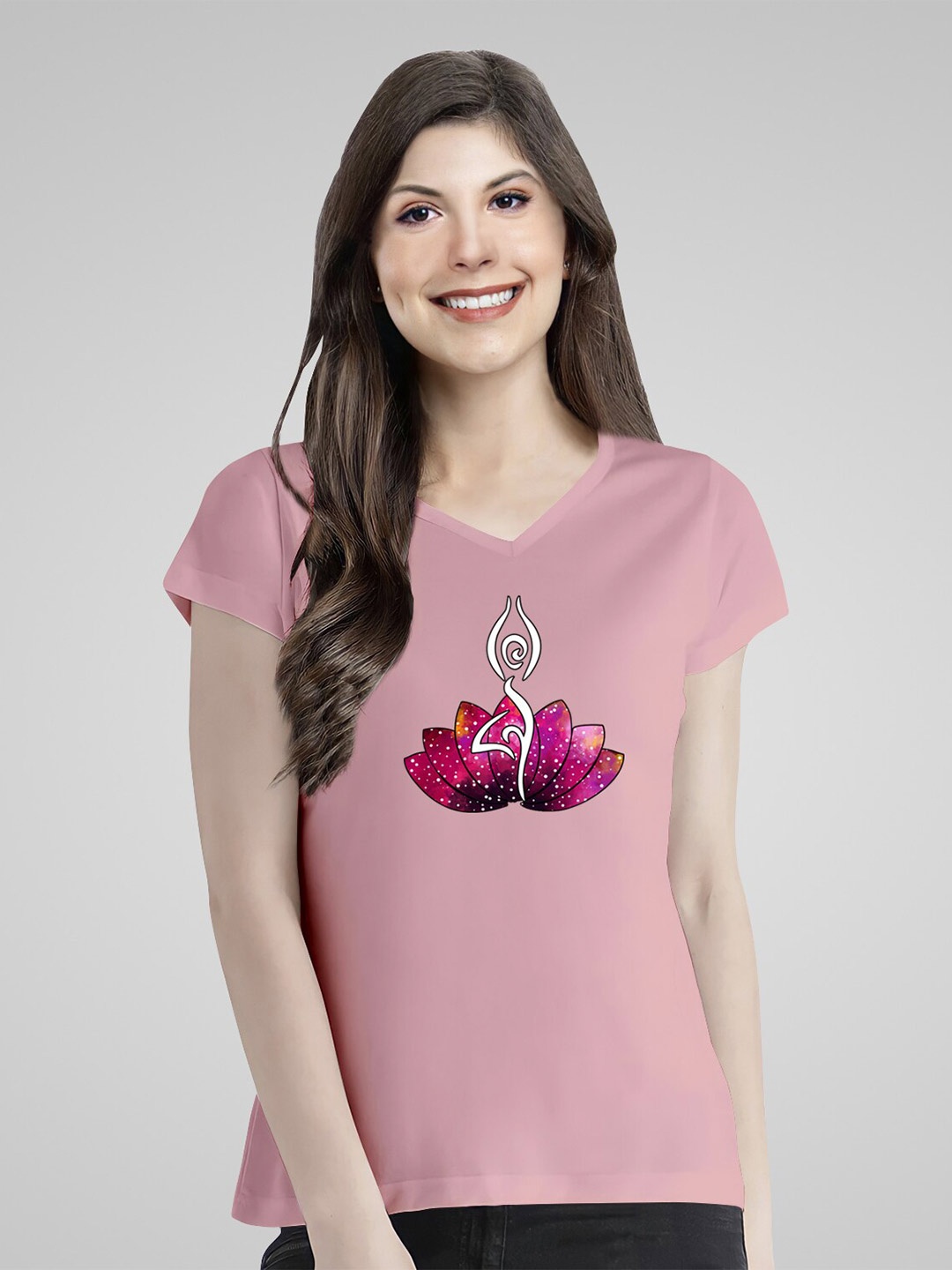 

Pootlu LotusYoga Graphic Printed Pure Cotton T-shirt, Pink