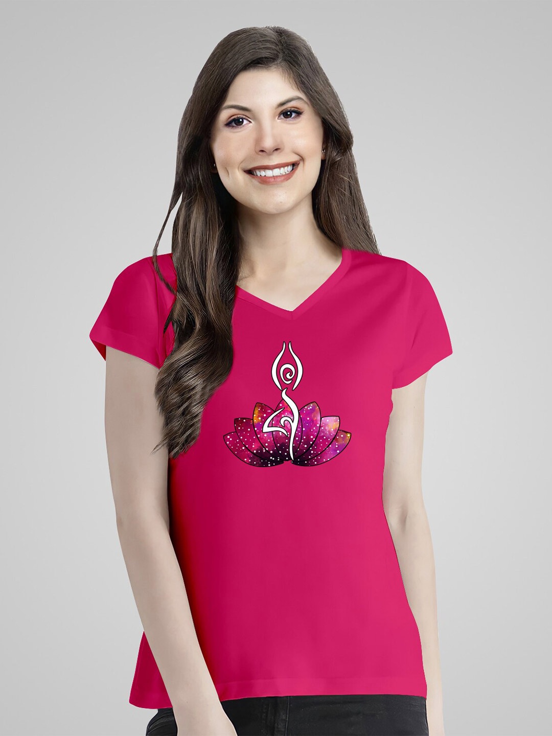 

Pootlu Graphic Printed V-Neck Cotton Regular T-shirt, Pink