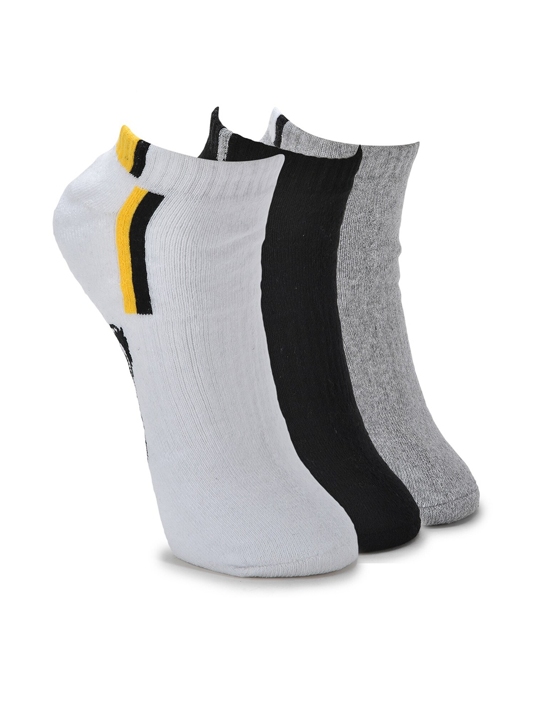 Shiv Naresh Men Pack Of 3 Colour-Blocked Cotton Ankle-Length Socks, Grey
