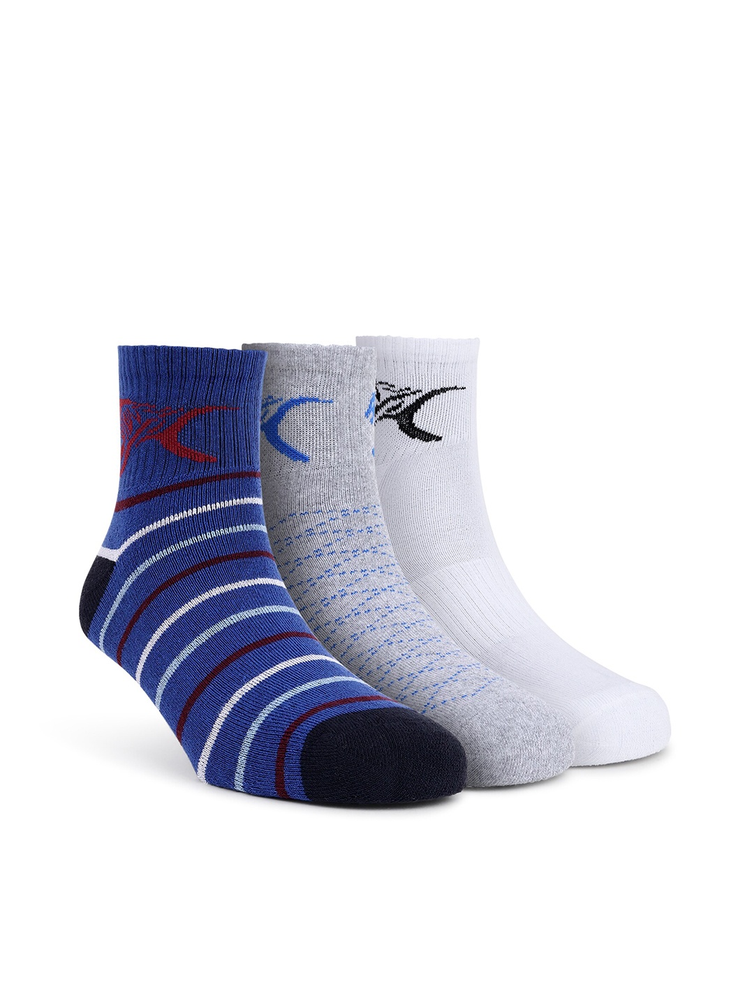 

Shiv Naresh Men Pack Of 3 Striped Cotton Ankle-Length Socks, Blue