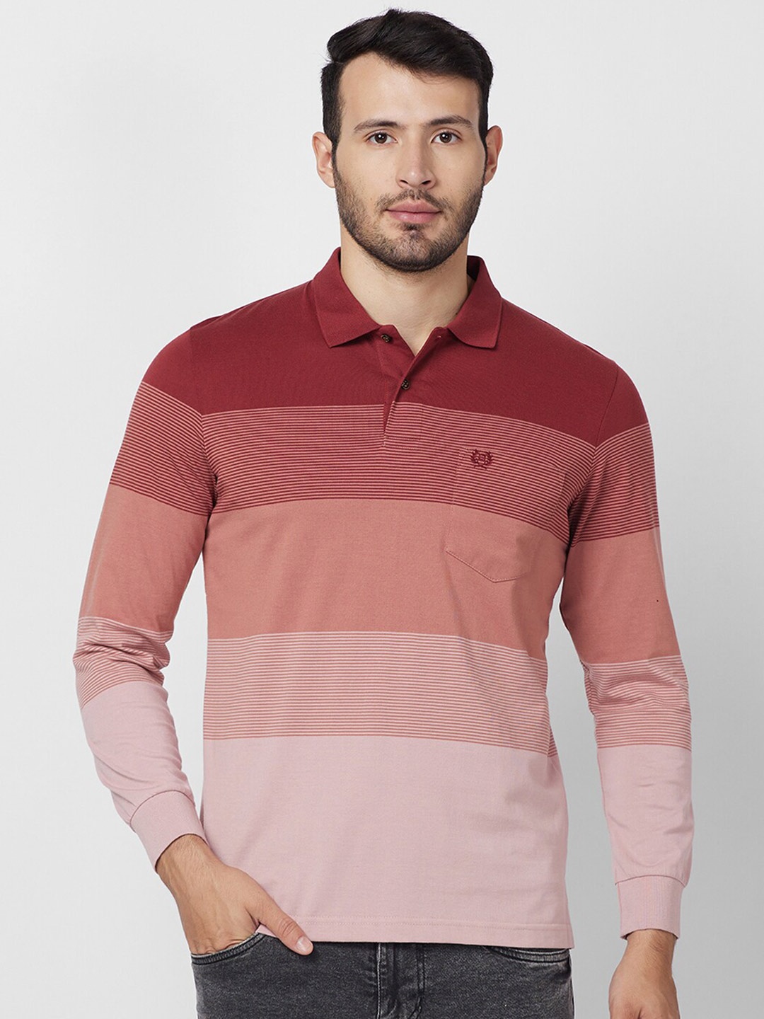 

CELSIUS Striped Polo Collar T-shirt, Red