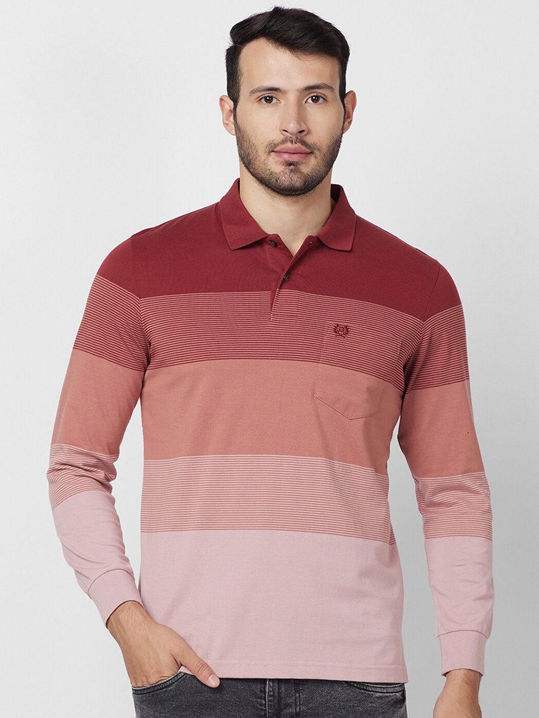 

CELSIUS Striped Polo Collar T-shirt, Red