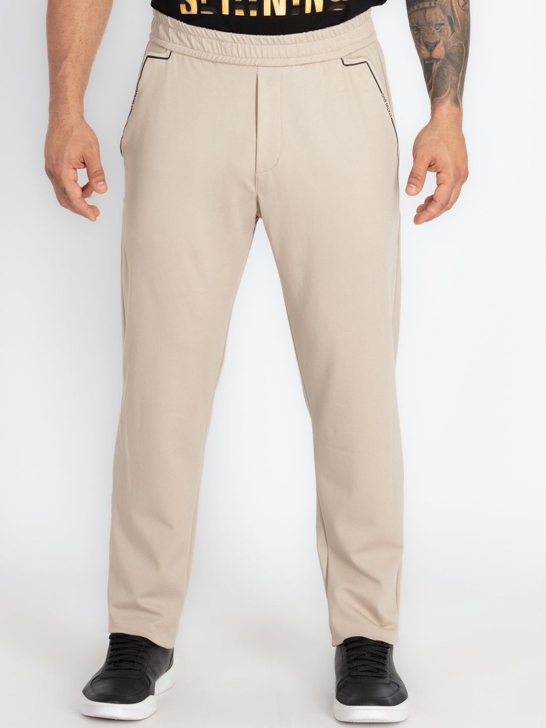 

Status Quo Men Mid-Rise Track Pants, Beige