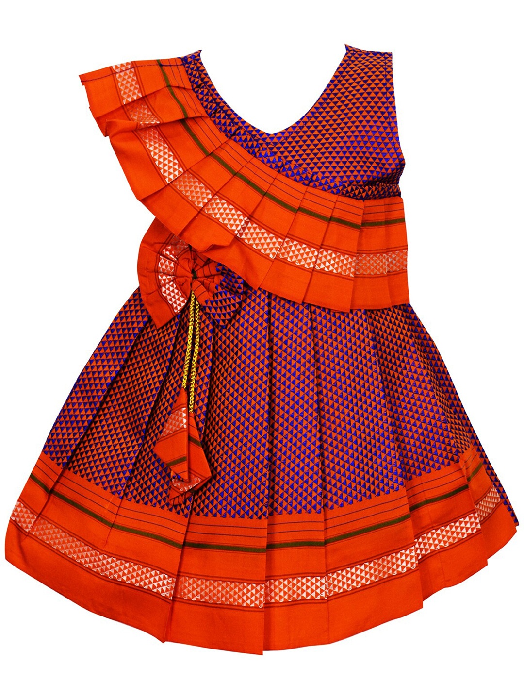 

AMIRTHA FASHION Girls Pack Of 2 Geometric Printed Fit & Flare Cotton Dresses, Orange