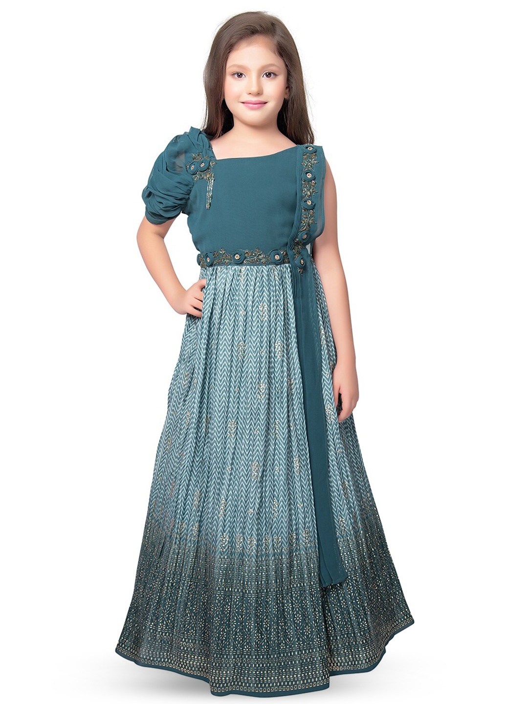 BETTY Girls Geometric Print Georgette Maxi Dress, Blue