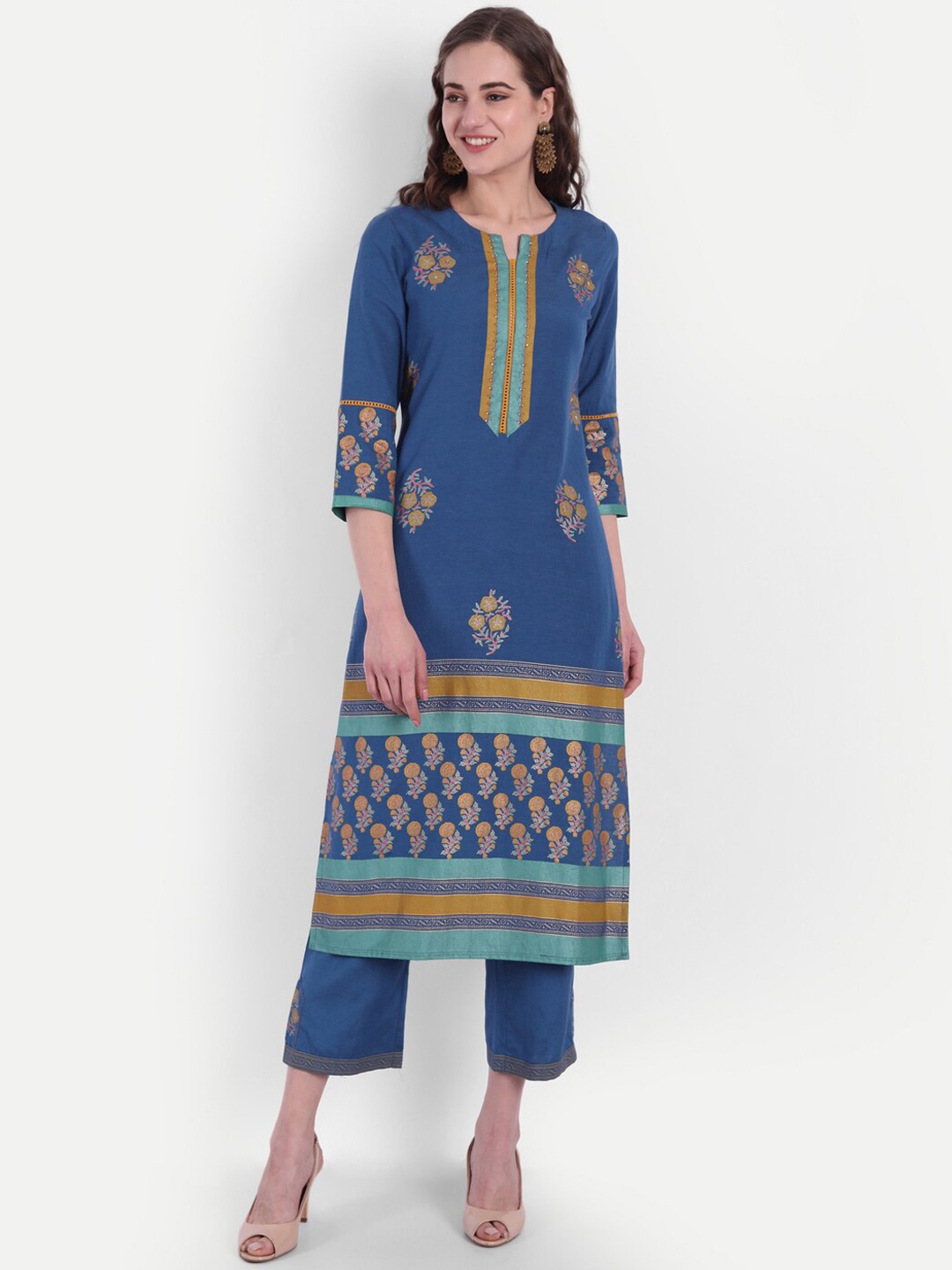 

SUTI Floral Printed Regular Kurta with Trousers, Blue