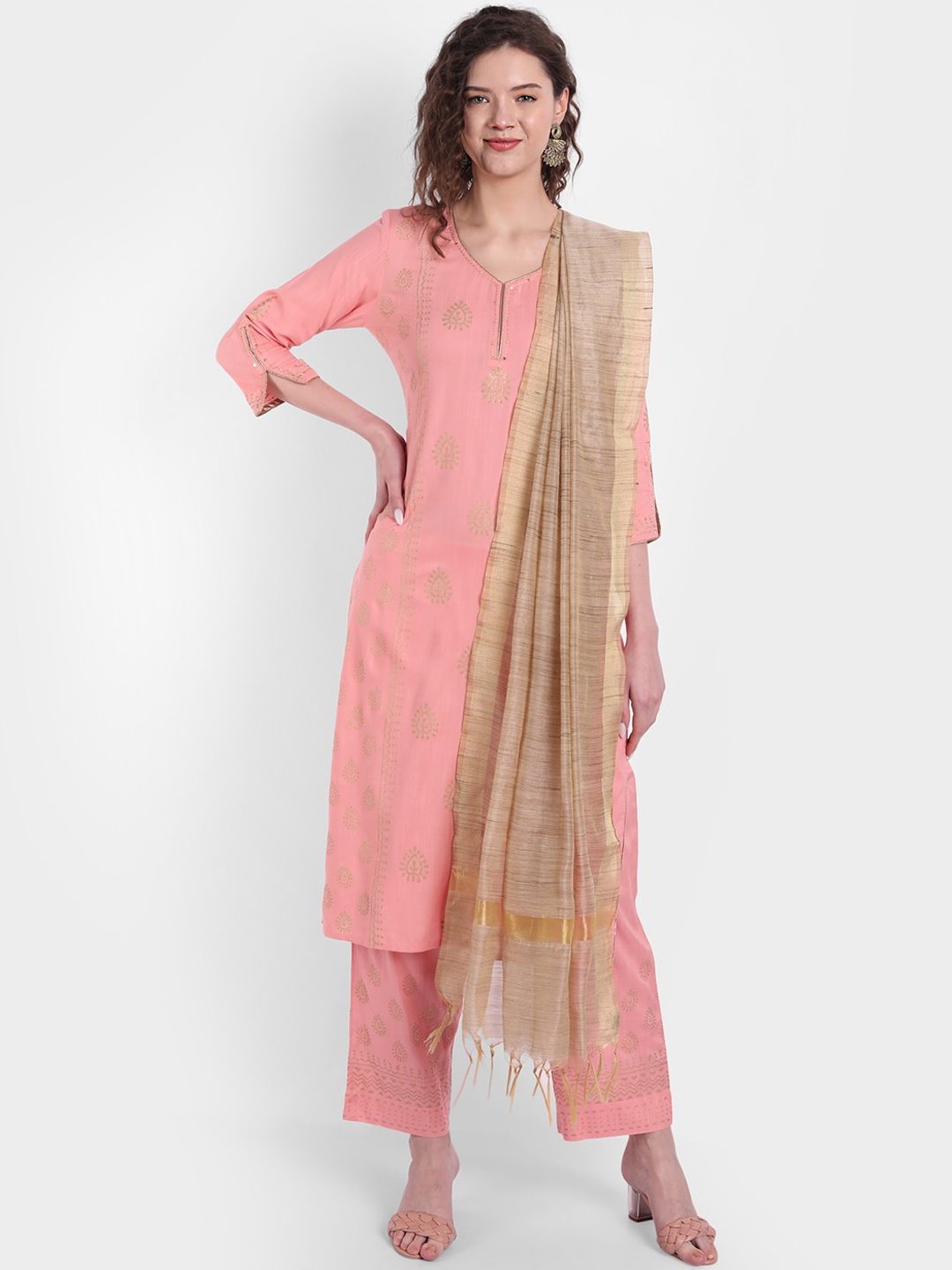 

SUTI Printed Regular Kurta with Trousers & With Dupatta, Rose