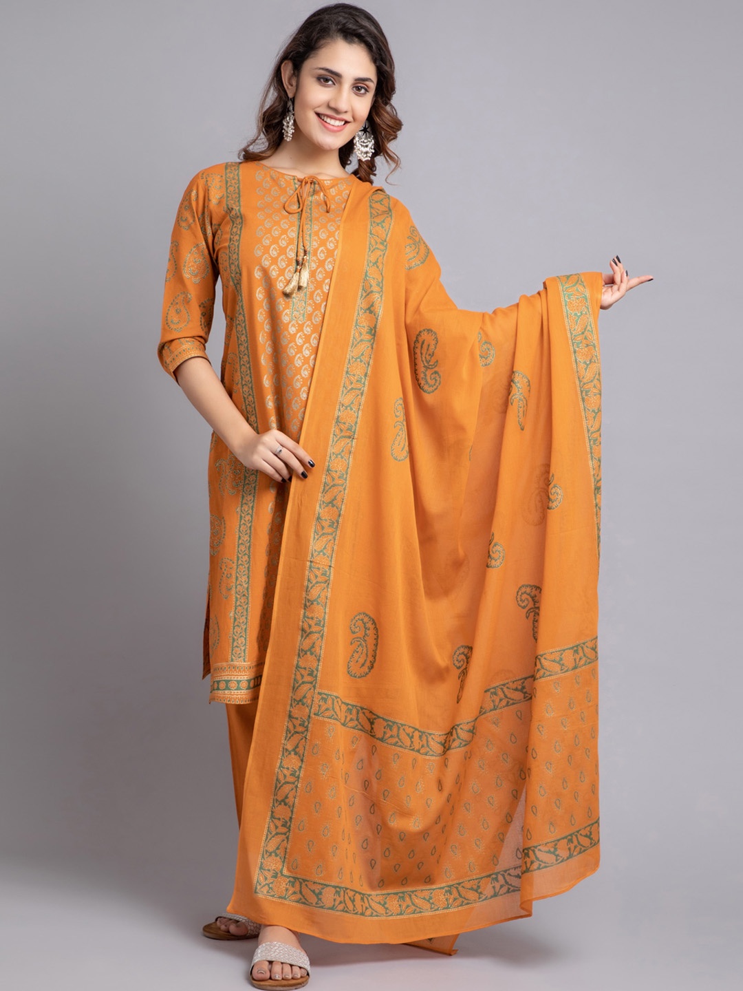 

SUTI Ethnic Motifs Printed Regular Kurta with Trousers & With Dupatta, Orange