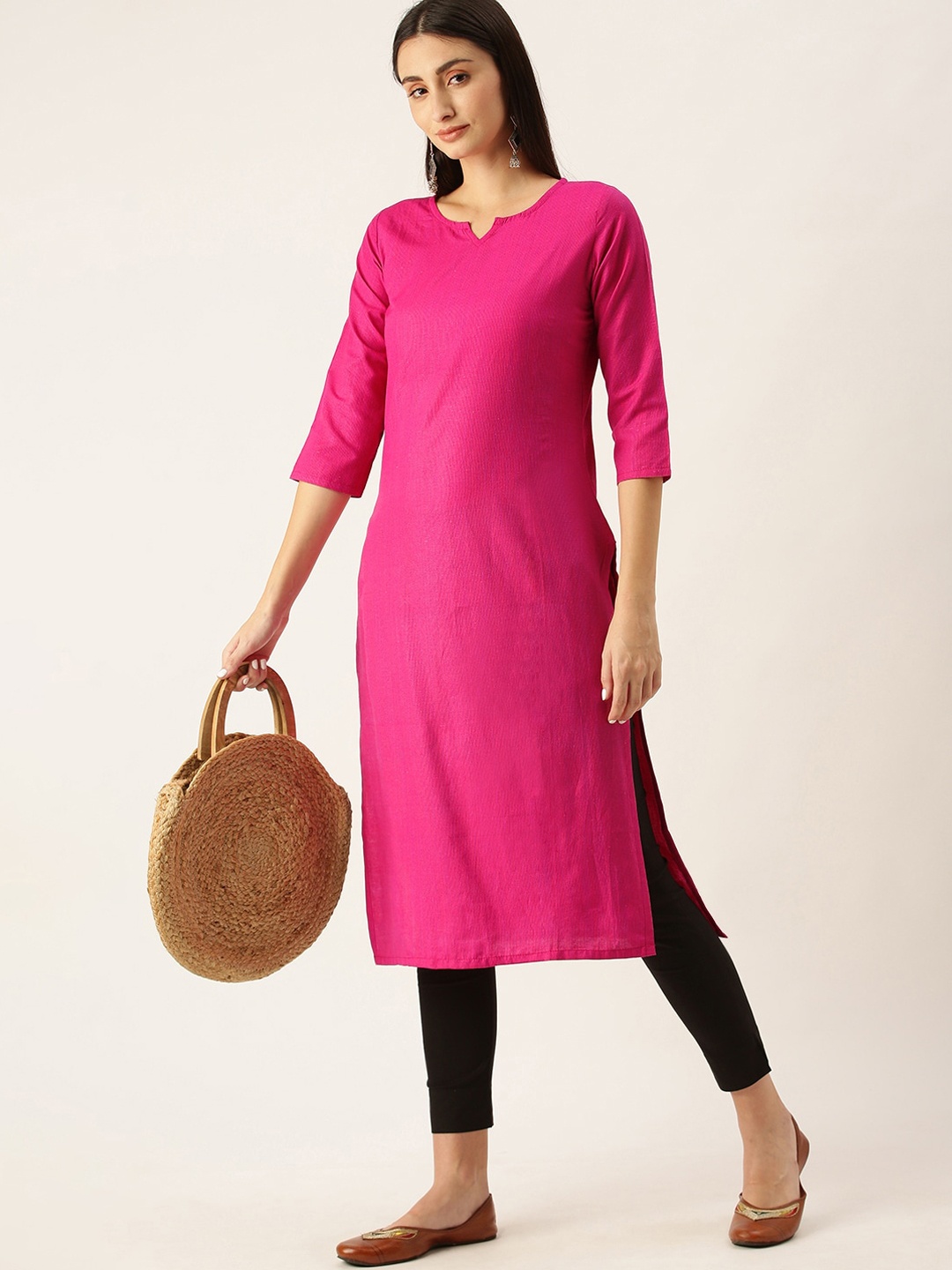 

Shaily Women Flared Sleeves Thread Work Kurta, Pink