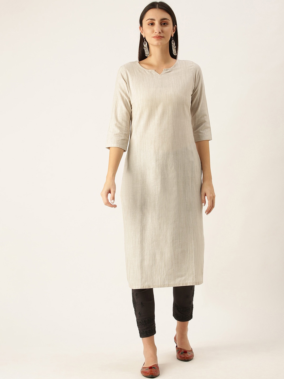 

Shaily Women Flared Sleeves Mirror Work Kurta, Off white