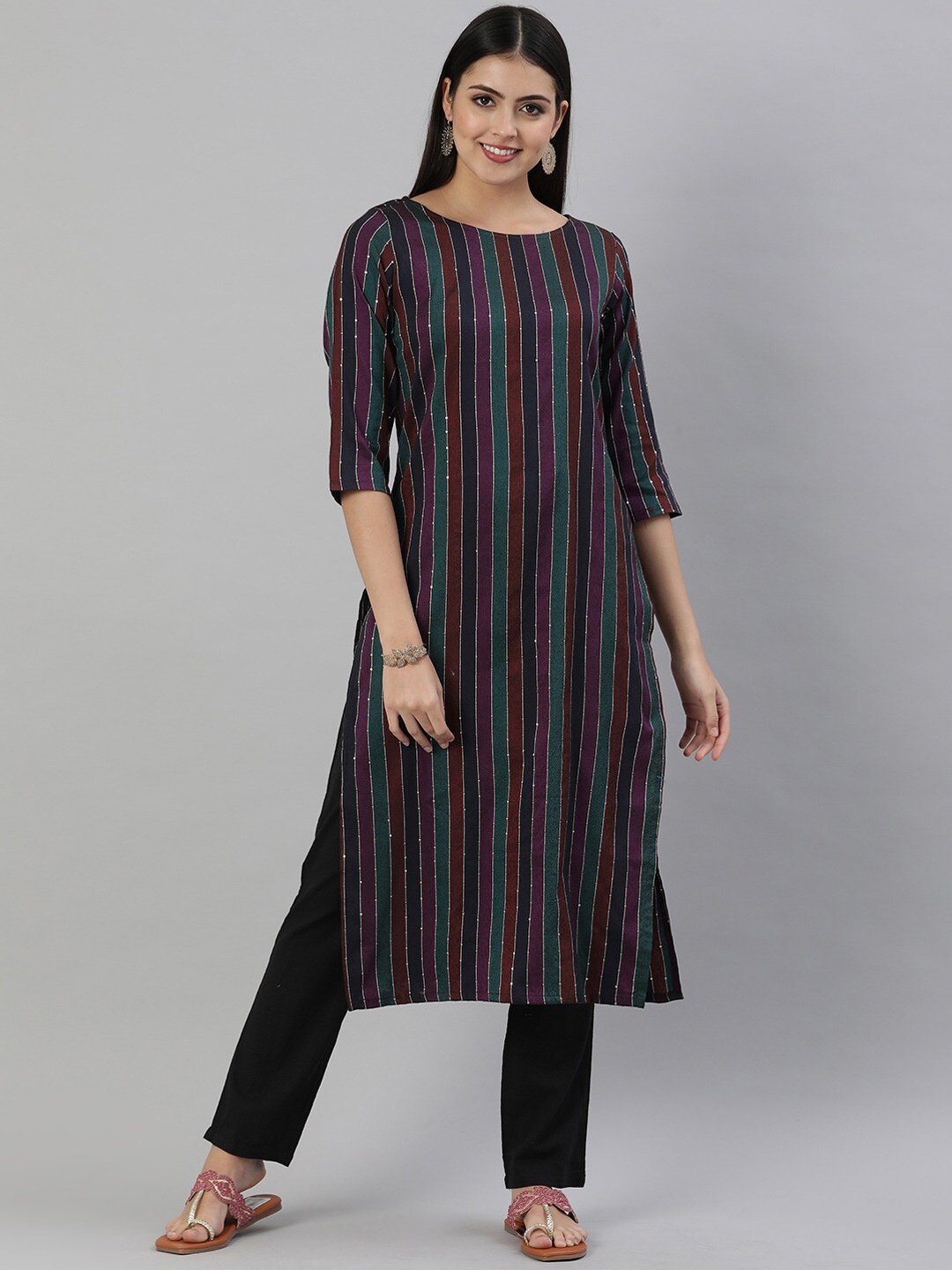 

Shaily Women Striped Sequinned Kurta, Blue