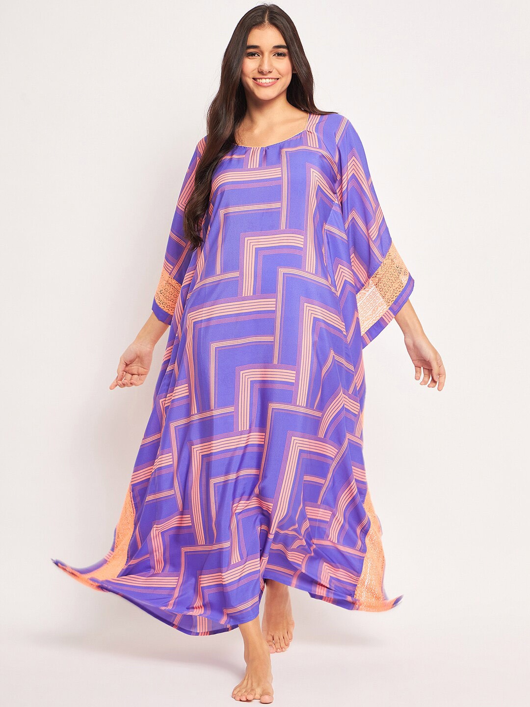 

The Kaftan Company Geometric Printed Square Neck Maxi Kaftan Nightdress, Blue