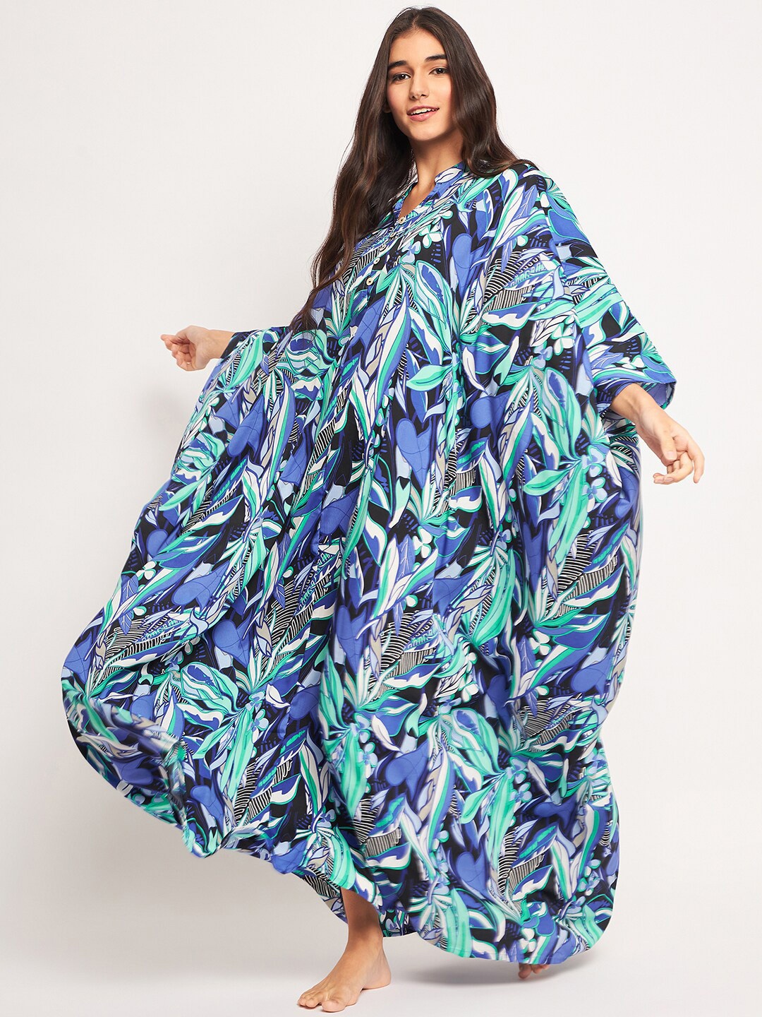 

The Kaftan Company Floral Printed Maxi Kaftan Nightdress, Blue