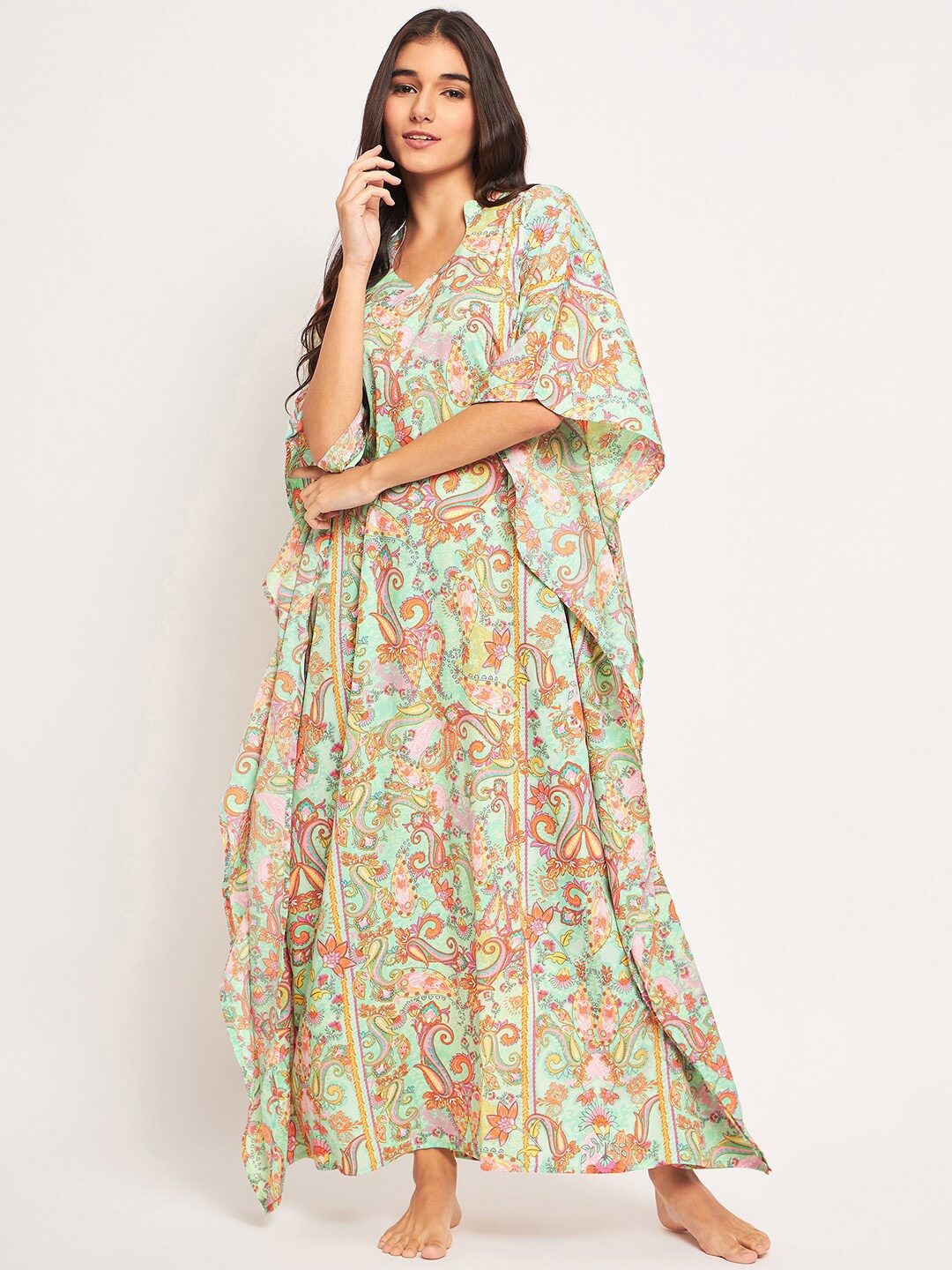 

The Kaftan Company Paisley Printed Maxi Kaftan Nightdress, Sea green