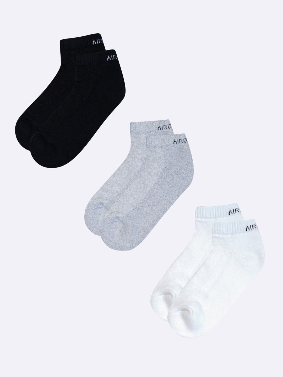 

AIR GARB Pack Of 3 Pure Cotton Breathable Low Ankle-Length Socks, Black