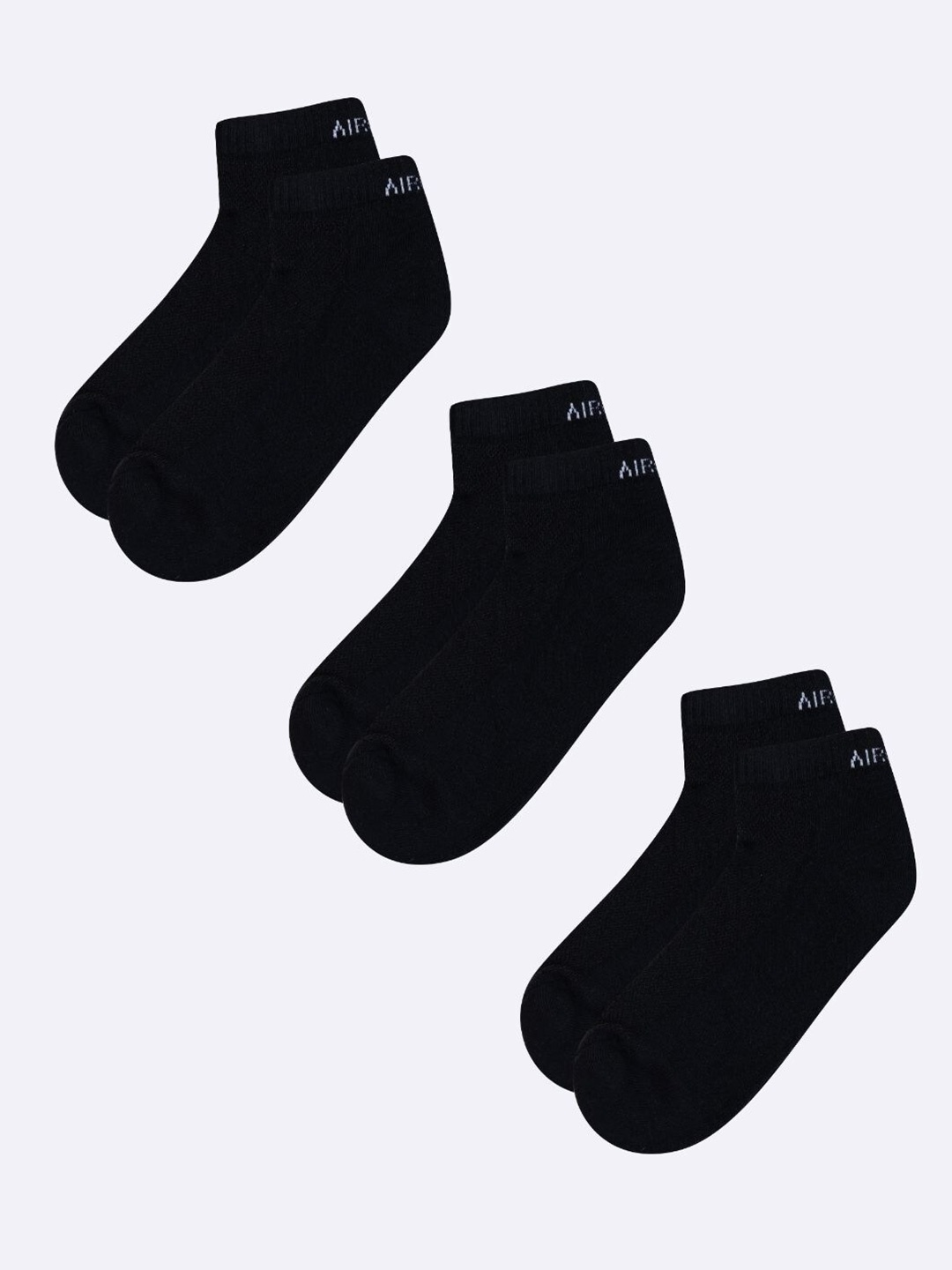 

AIR GARB Pack Of 3 Printed Pure Cotton Ankle-Length Socks, Black