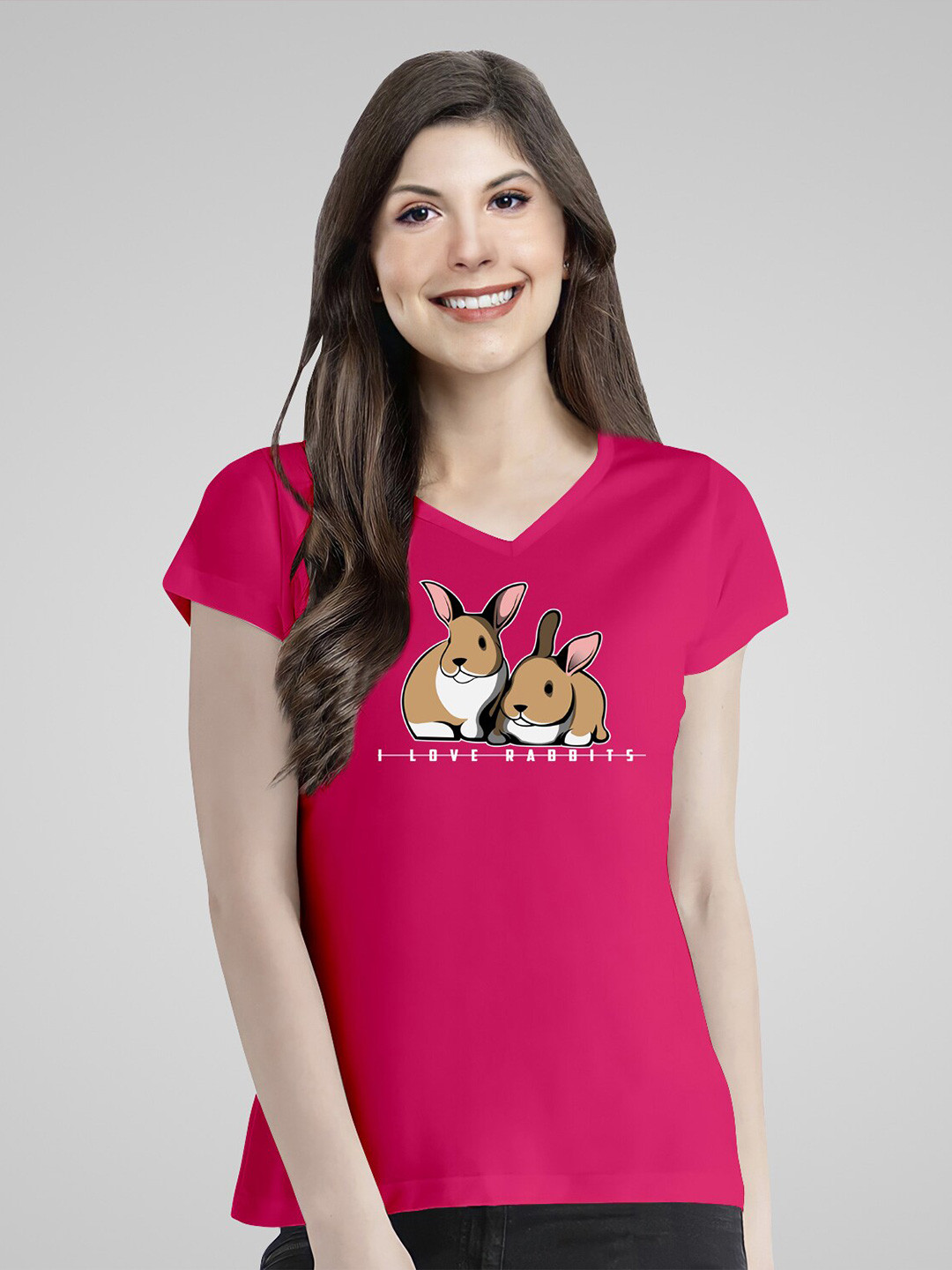 

Pootlu Rabbit Graphic Printed Pure Cotton T-shirt, Pink