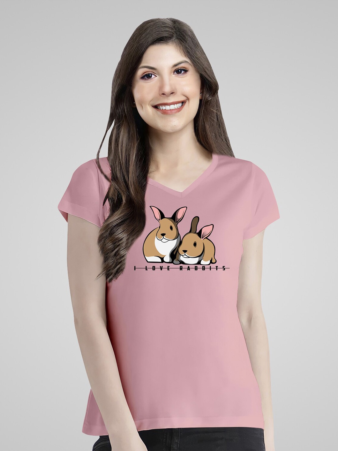 

Pootlu Rabbit Graphic Printed Pure Cotton T-shirt, Pink
