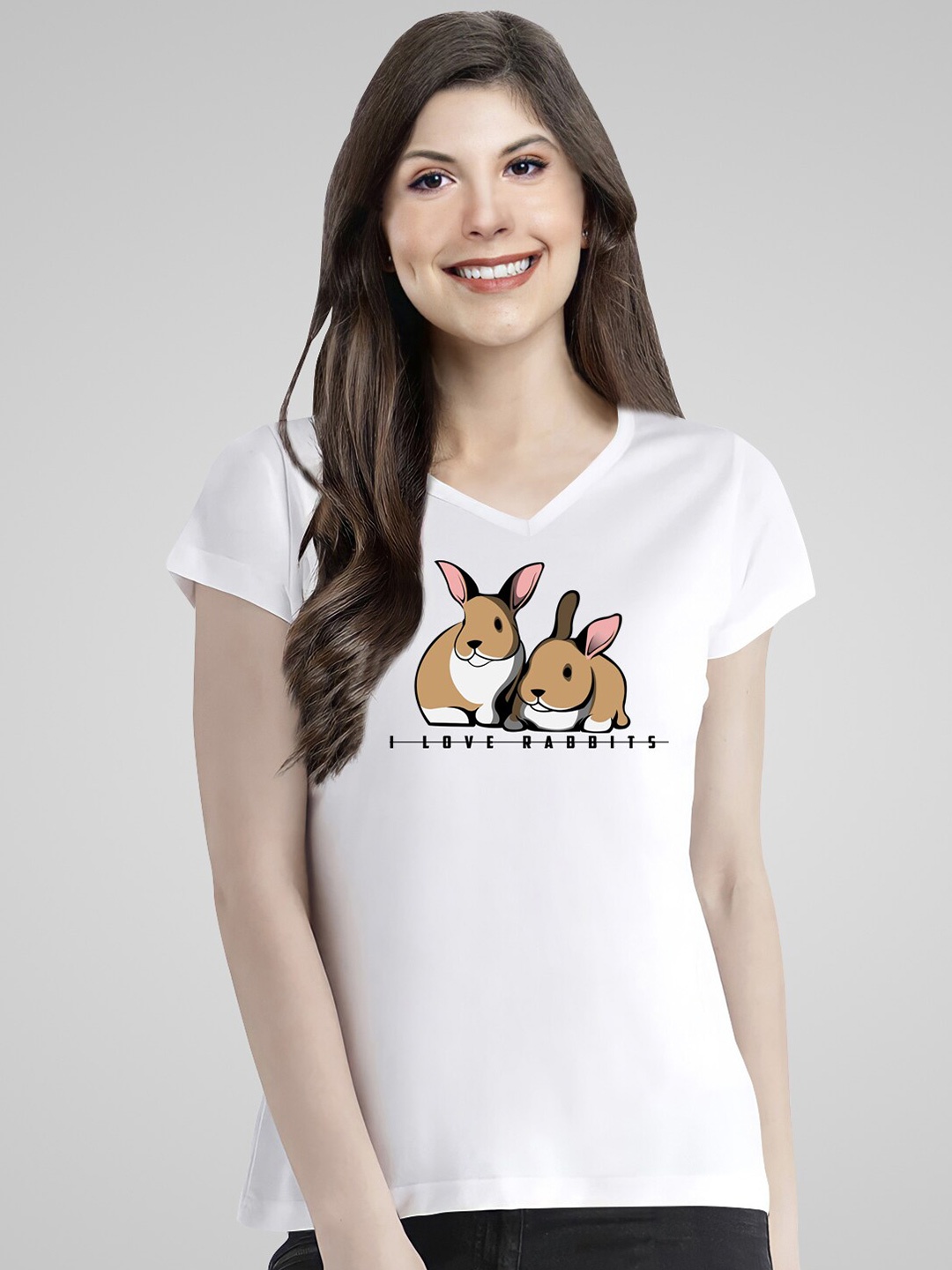 

Pootlu Rabbit Graphic Printed Pure Cotton T-shirt, White