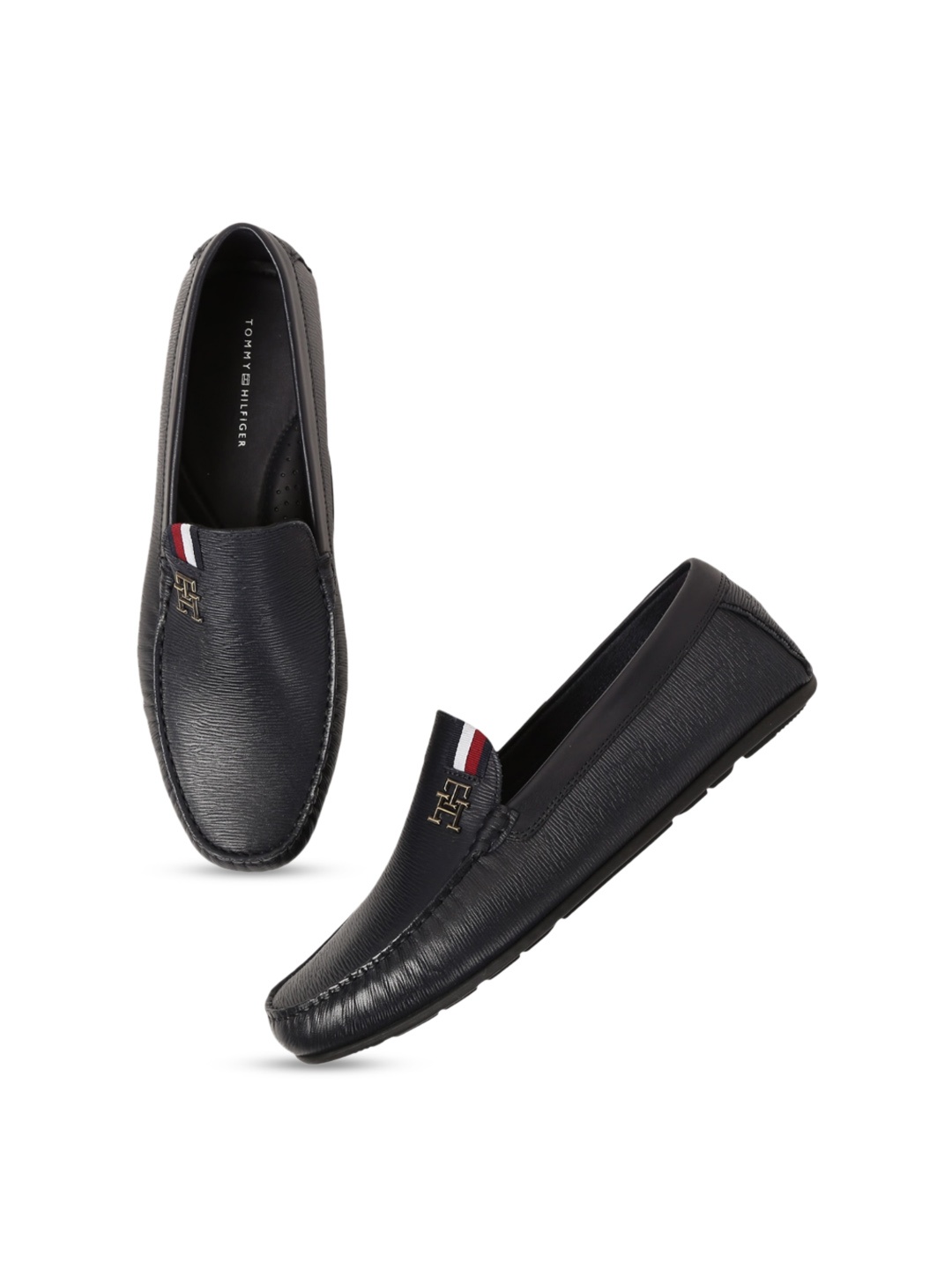 

Tommy Hilfiger Men Textured Comfort Insole Leather Loafers, Blue