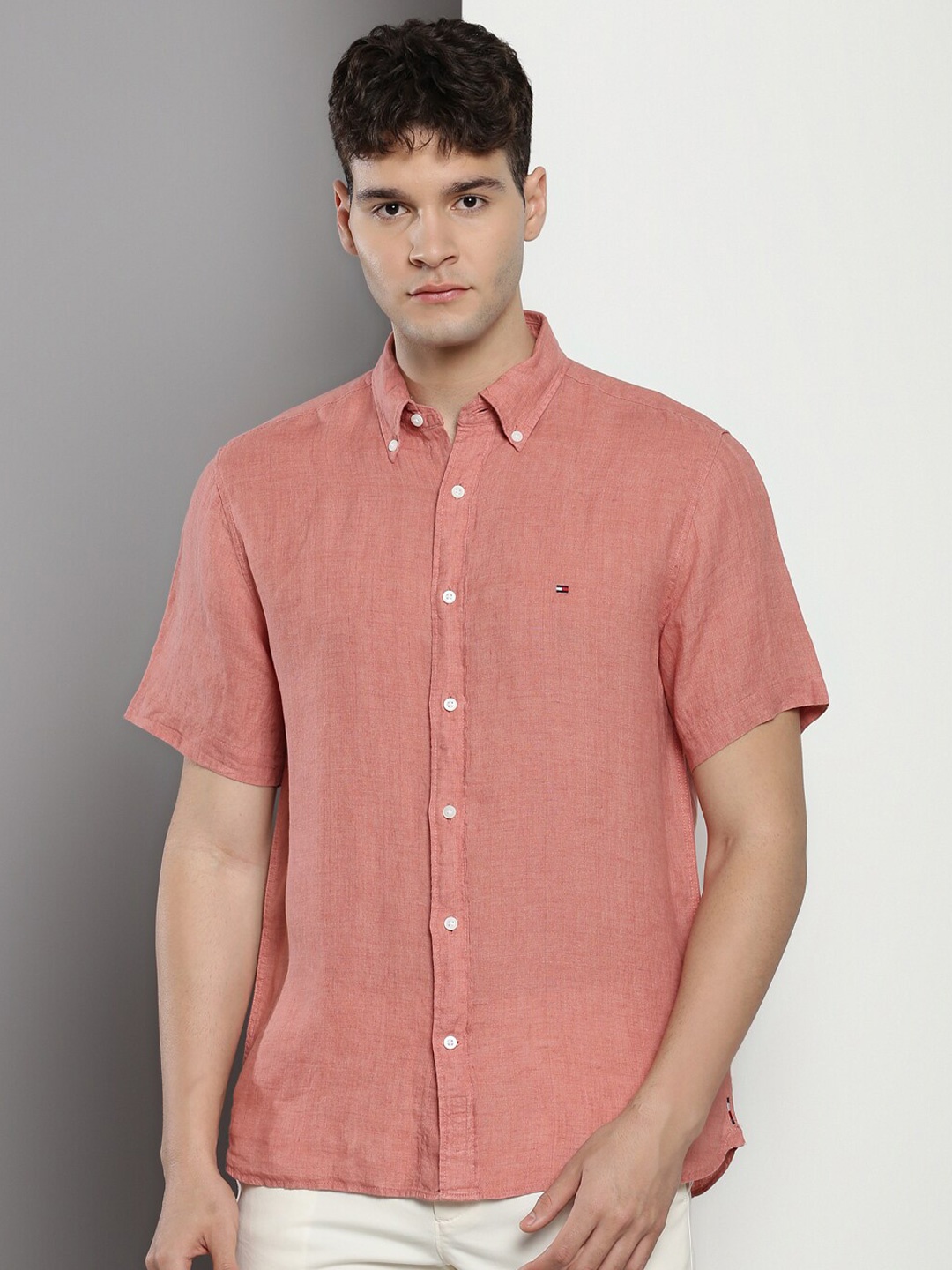 

Tommy Hilfiger Button-Down Collar Pure Linen Casual Shirt, Pink