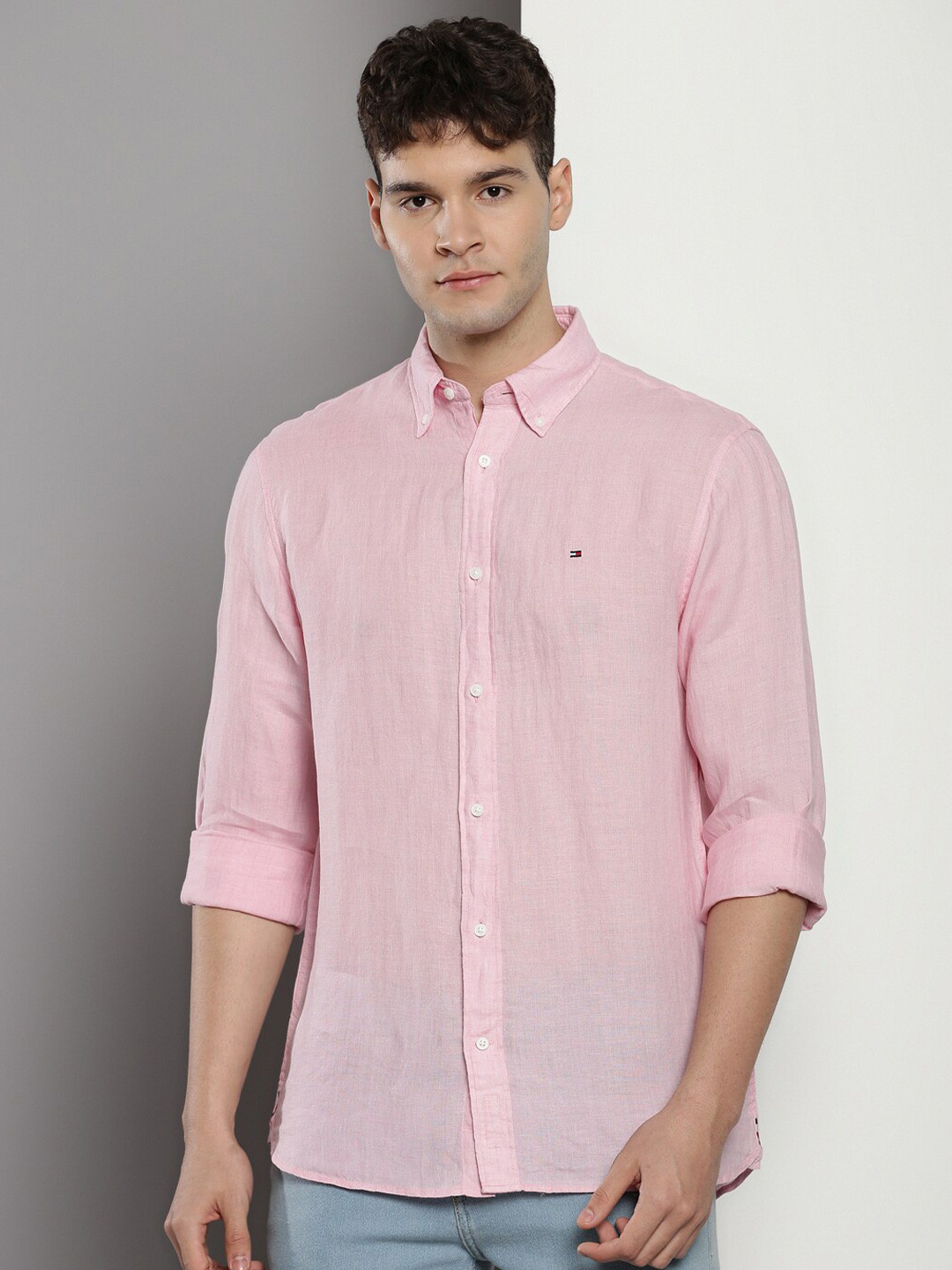 

Tommy Hilfiger Button-Down Collar Pure Linen Casual Shirt, Pink