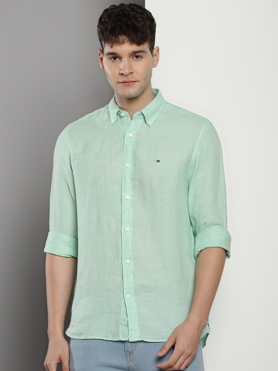 

Tommy Hilfiger Button-Down Collar Casual Linen Shirt, Green