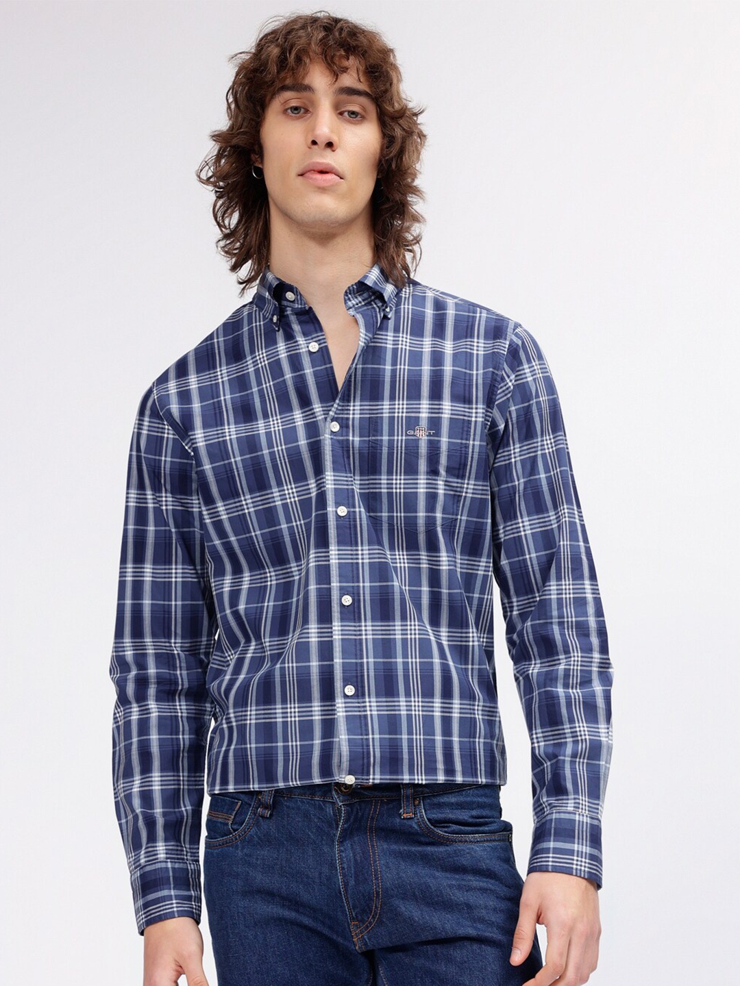 

GANT Check Button Down Regular Fit Shirt, Blue