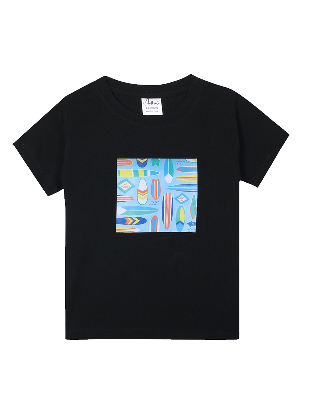 

Anthrilo Boys Graphic Printed Cotton Casual T-shirt, Black