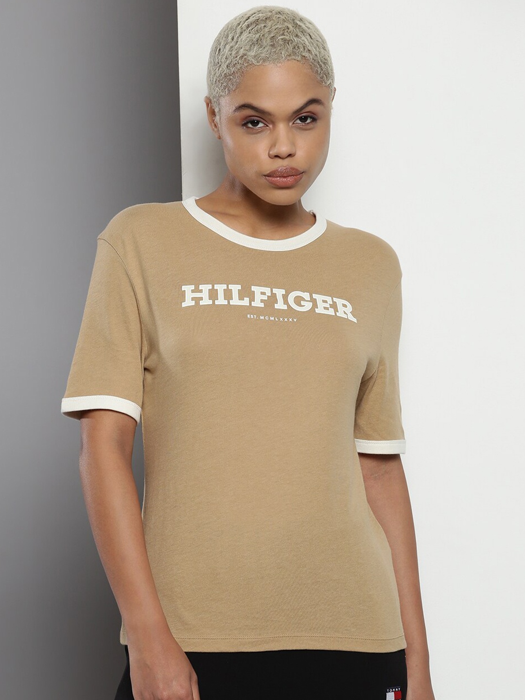 

Tommy Hilfiger Typography Printed Pure Cotton T-shirt, Khaki