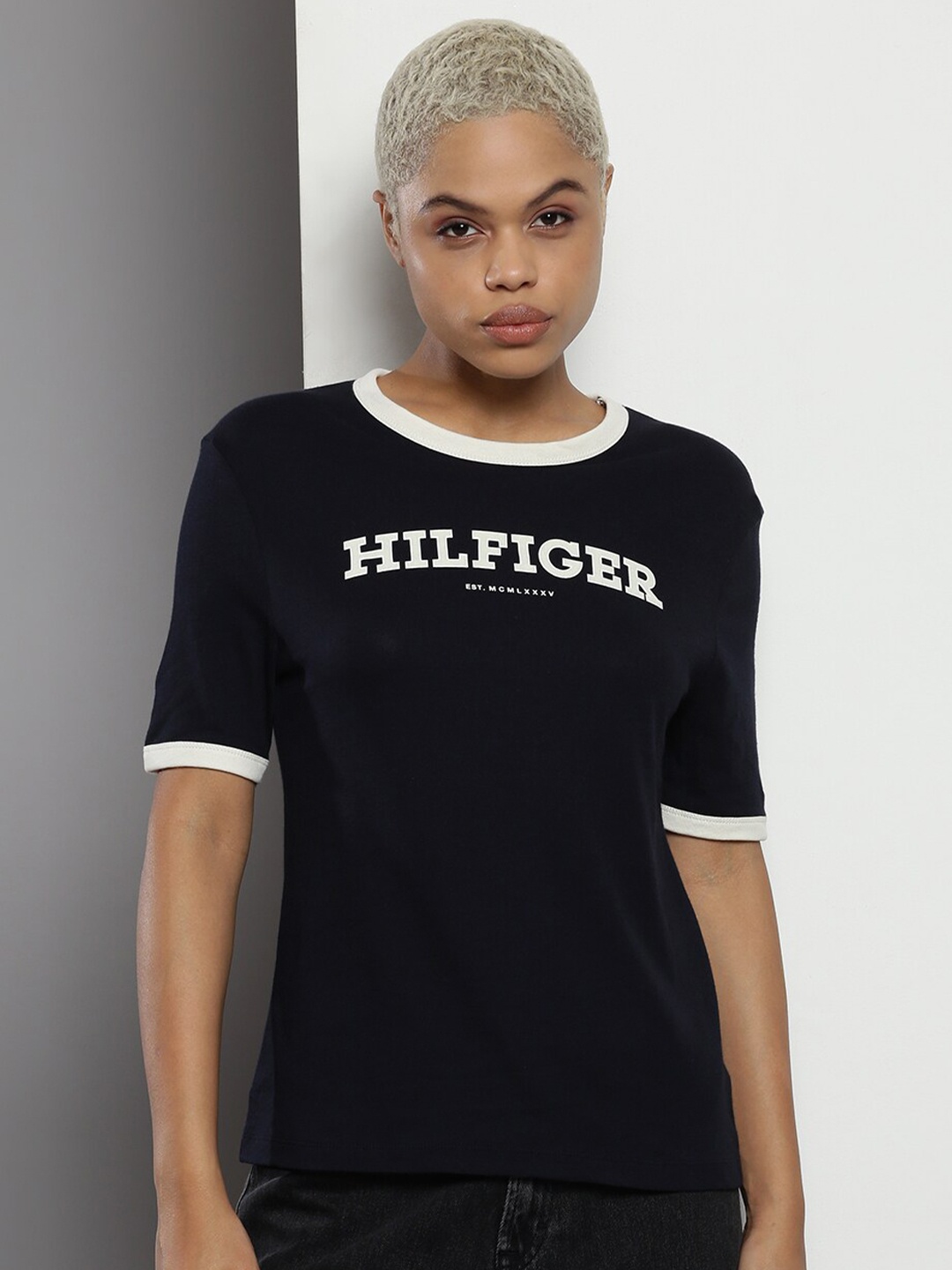 Tommy Hilfiger Typography Printed Pure Cotton T-shirt, Navy blue