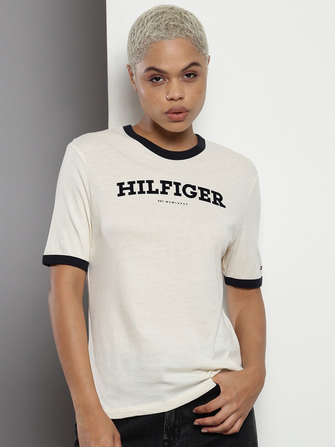 

Tommy Hilfiger Typography Printed Pure Cotton T-shirt, White