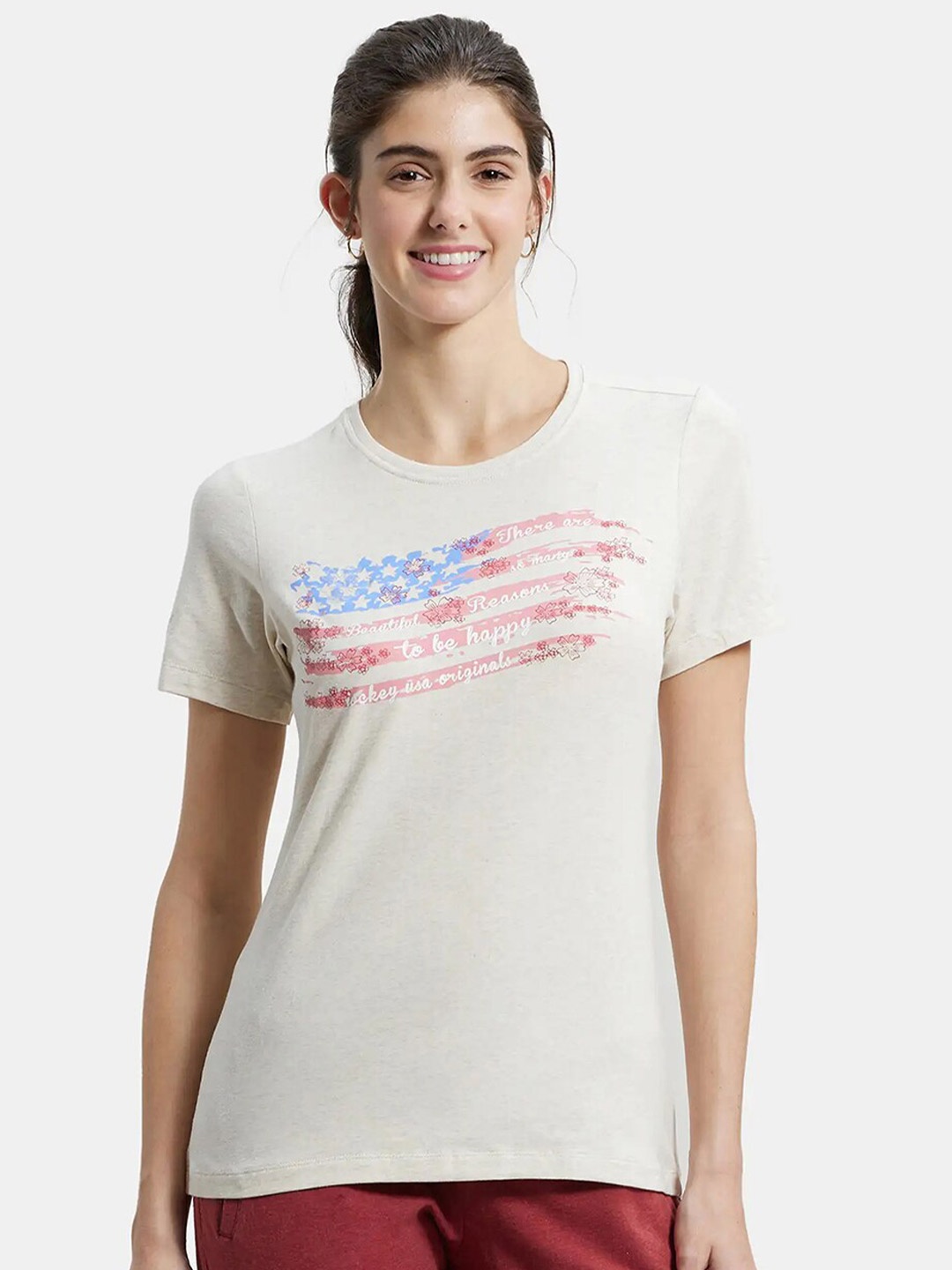 

Jockey Women Floral Printed T-shirt, Cream